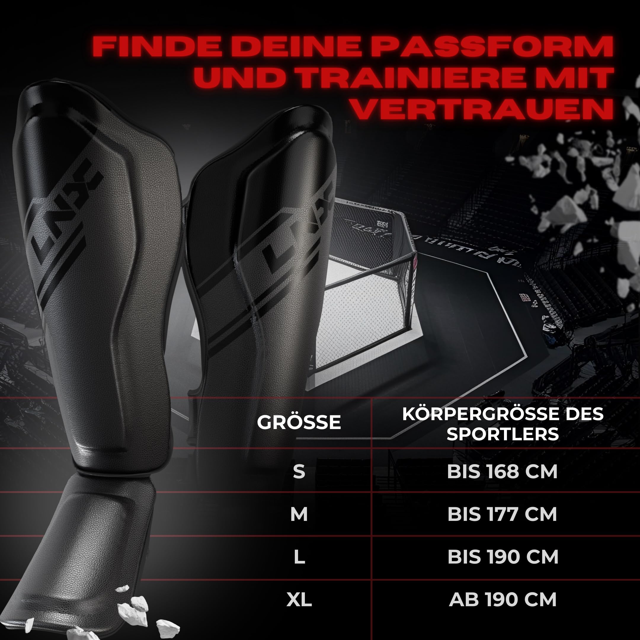 LNX Schienbeinschoner Muay Thai Pro Fight - Schienbeinschutz für Kampfsport Kickboxen Spannschützer S M L XL schwarz Herren Damen
