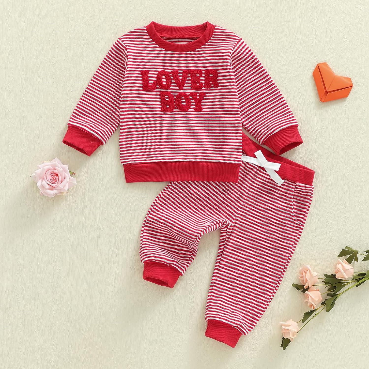 fhutpw Baby Toddler Boy Girl Fall Winter Clothes Embroidery Stripe Pullover Pants Sets Infant Long Sleeve Sweatshirt Outfits - Image 3