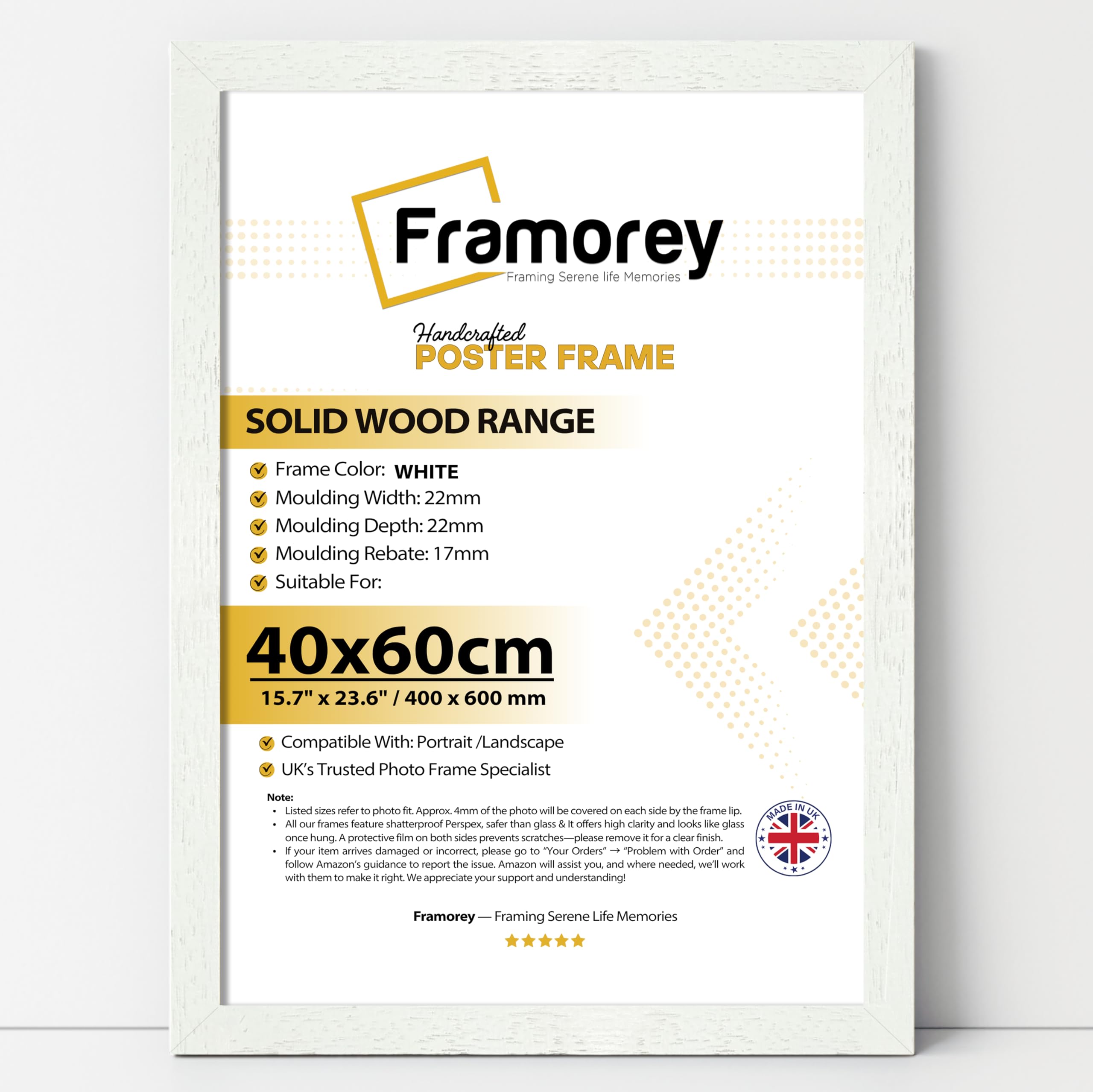 Framorey Framing Serene Life Memories White Framorey 60X40cm Photo Frame, 40X60cm Solid Wood Photo Frame With Acrylic Glass, Certificate Poster Photo Frame Wall Mounted Only, 16X24 Inch Poster Frame Natural Wood