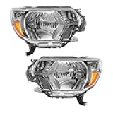 Headlights Assembly for 2012 2013 2014 2015 Tacoma Pair Front Light Chrome Housing Amber Reflector Headlamp Replacement Driver Passenger Side