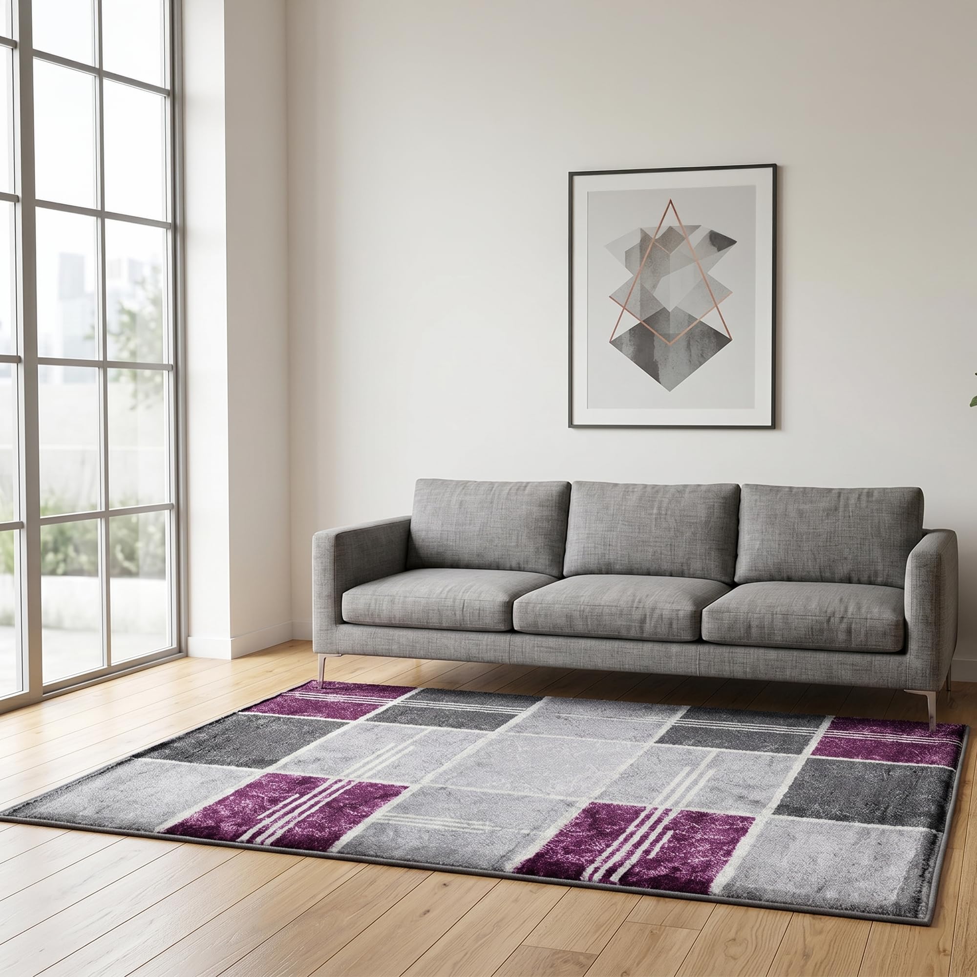 Rugs Haven Box Shadow Large Fluffy Area Rug Carpet Washable Soft Modern Indoor Shaggy Floor Rug for Living Room, Bedroom, Hallway, Lounge (Purple, 160x230 cm)