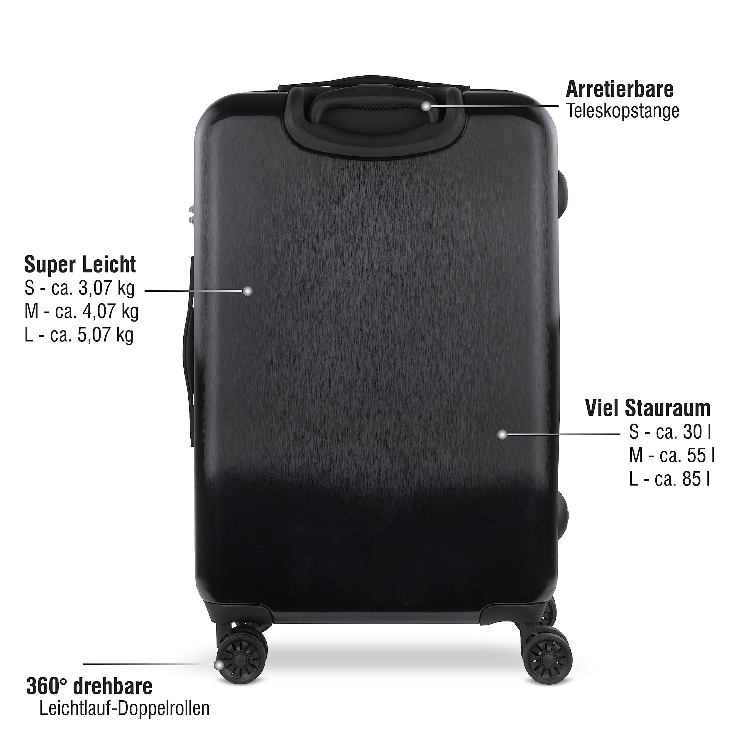 bugatti Corium Set di valigie rigide 3 pezzi (S,M,L) 4 ruote, chiusura a TSA, argento