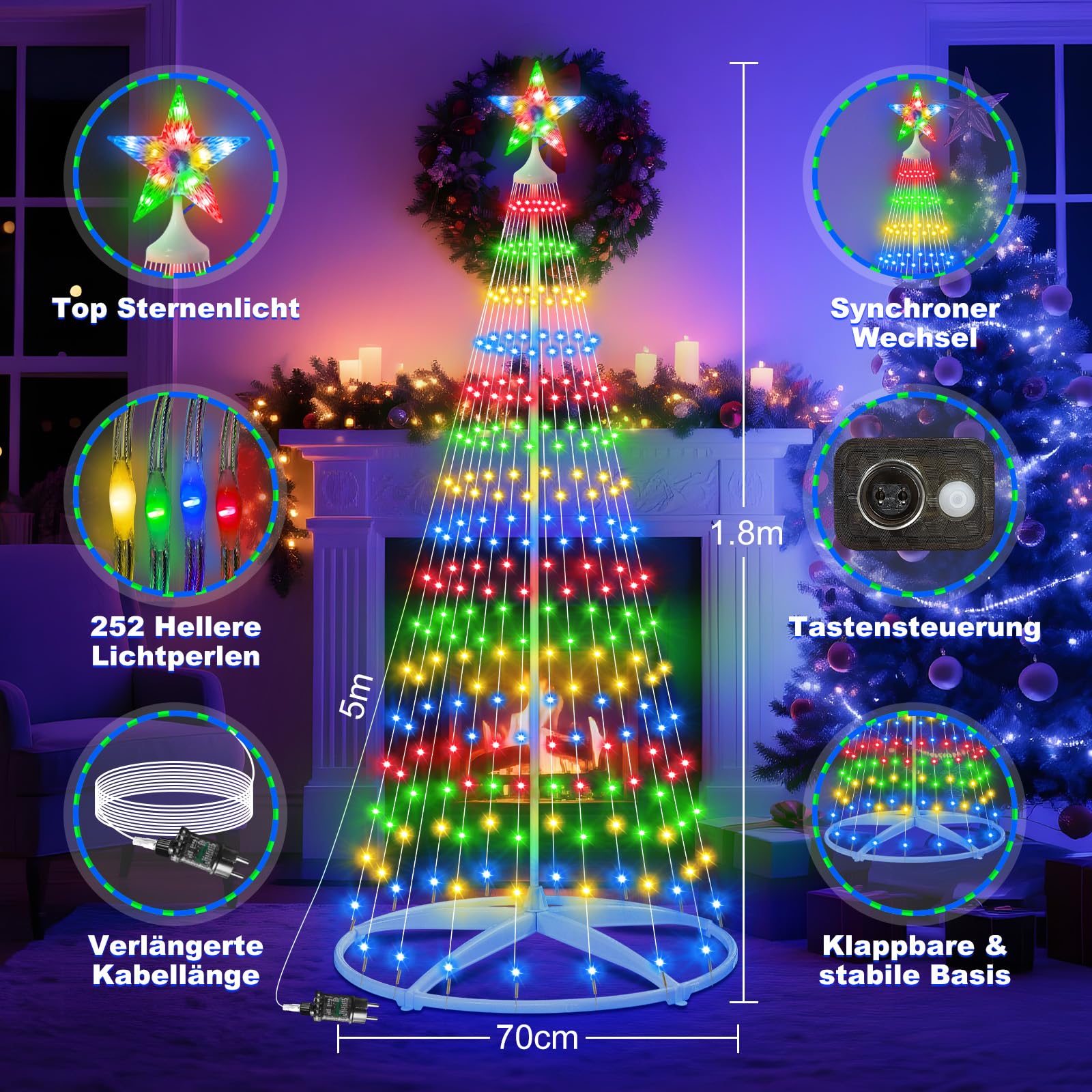 Luces navideñas impermeables con potente mando a distancia, sensor crepuscular automático, perfecto para vallas de jardín arbustos