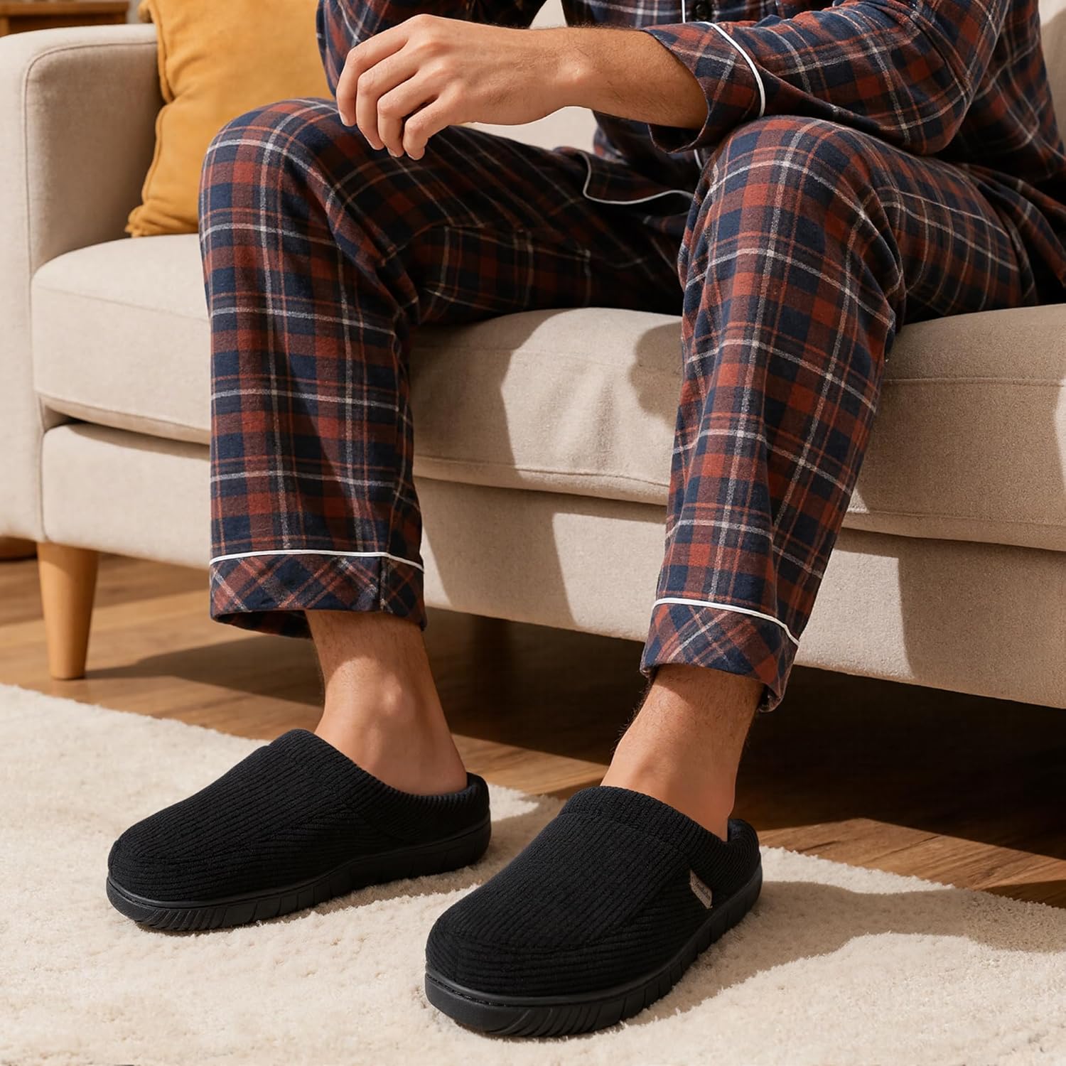 shoeslocker Mens Slippers Moccasin House Shoes Soft Memory Foam Slip-on Indoor/Outdoor - Image 2