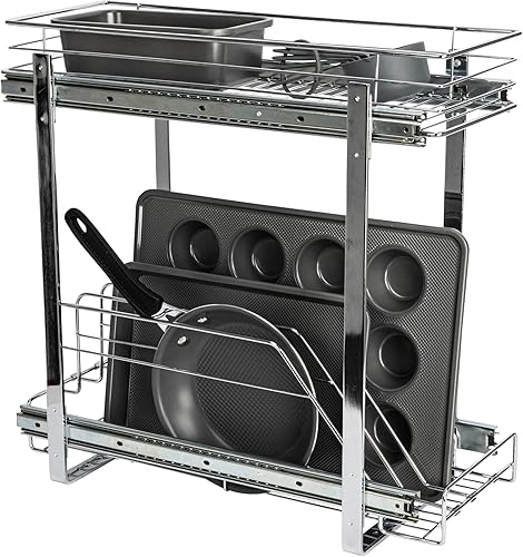 Household Essentials Glidez - Organizador multiusos de acero cromado extraíble y deslizante para utensilios de cocina y utensilios para hornear,