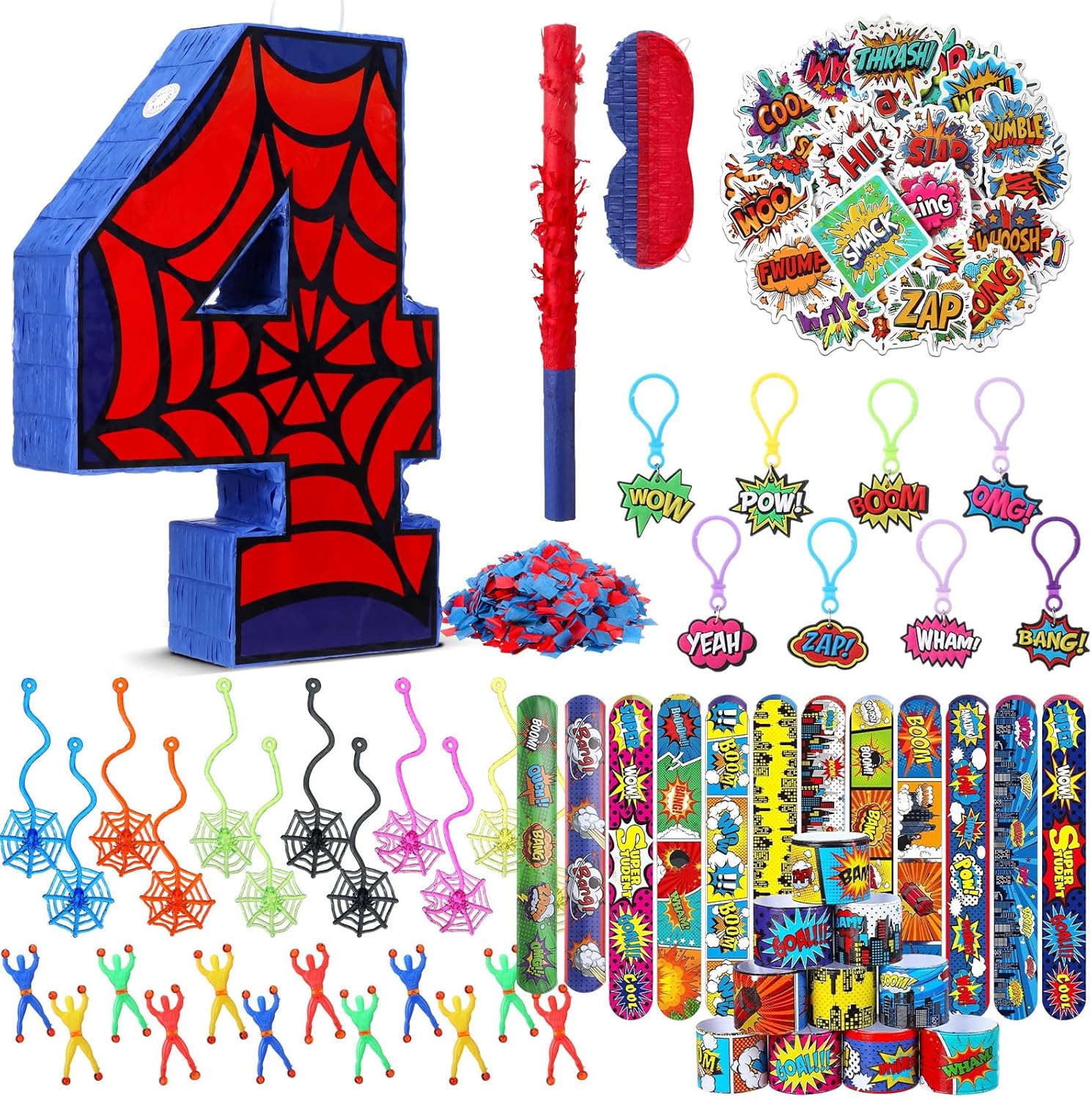 Spider Birthday Decorations Party Favors, Number 6 Spider Pinata with Pinata Stuffers for 6th Birthday Party, 16 x 12 x 3.2 Inches Spider Pinata with Stick Blindfold Confetti and Fillers Anniversary