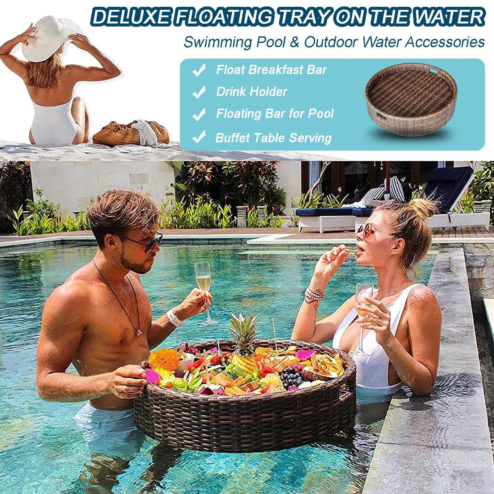 Schwimmendes Tablett für den Pool, luxuriöse schwimmende Serviertabletts, Tischbar, rundes schwimmendes Frühstückstablett, Pool, Schwimmbecken-Schwimmhilfen für Erwachsene, für Sandbänke, Spas, B