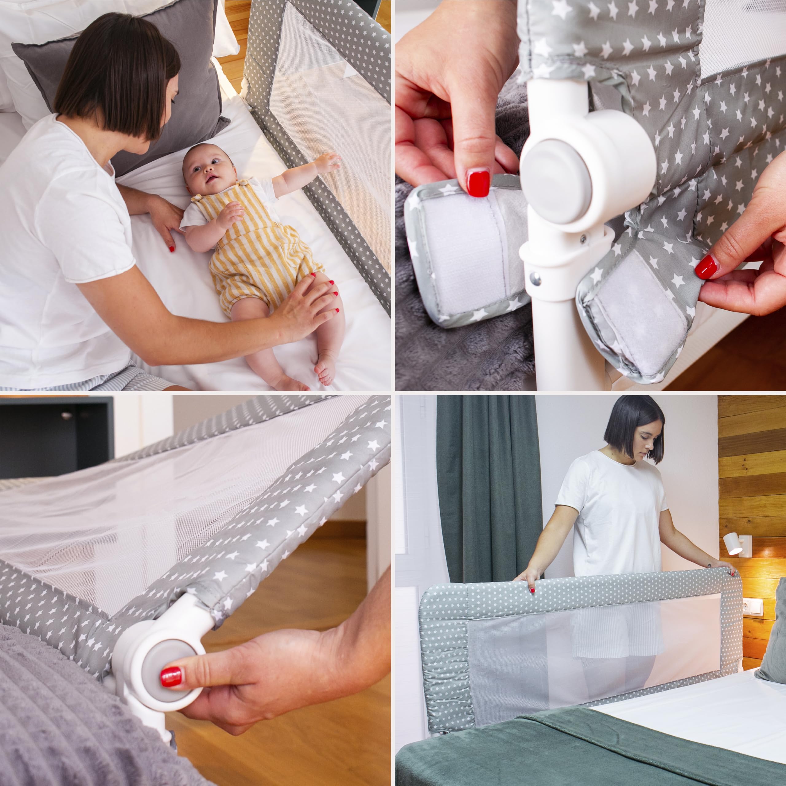 Interbaby Sponda Letto Bambini Anticaduta Alta Pieghevole 150cm Gr. Stella | Barriera con rete traspirante, si fissa sotto il materasso. Sfoderabile e lavabile. Matrimoniale e singolo, 18 mesi-5 anni