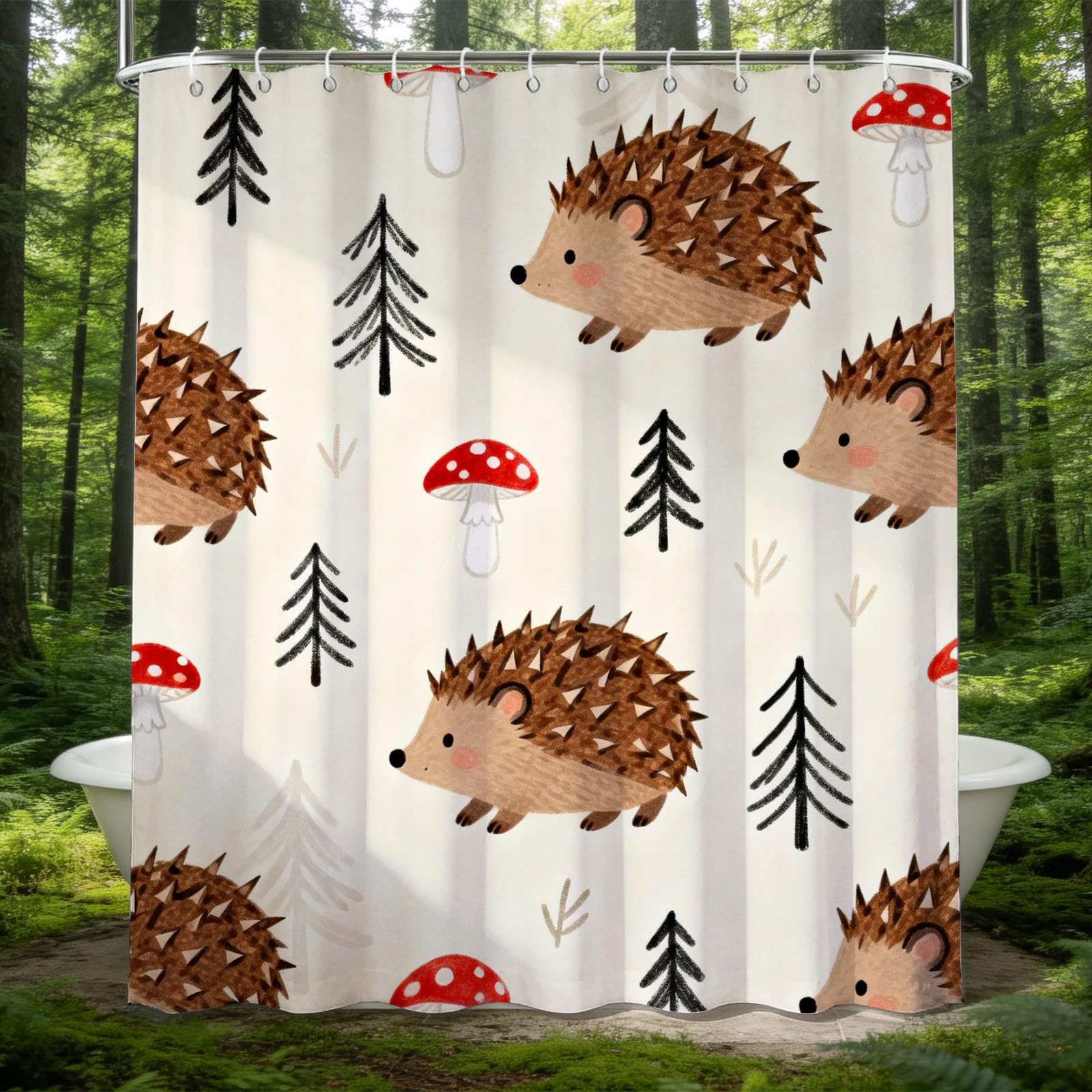 Hongduo 3D Cute Hedgehog Shower Curtain for Stalls Bathtubs Children Teenagers Bathroom Decor Shower Curtain Set Polyester Fabric Waterproof 180x180cm/71X71 Inch with Hooks