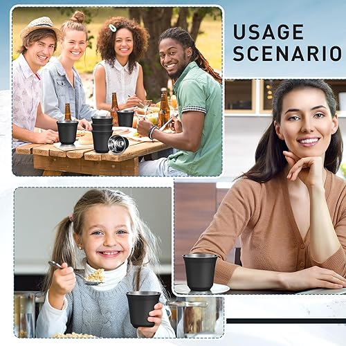 Miniatura 6 de Hsei 12 tazas de café de acero inoxidable de 2.5 onzas2.5 fl oz, tazas de metal Demitasse resistentes al calor, vaso de café con aislamiento de