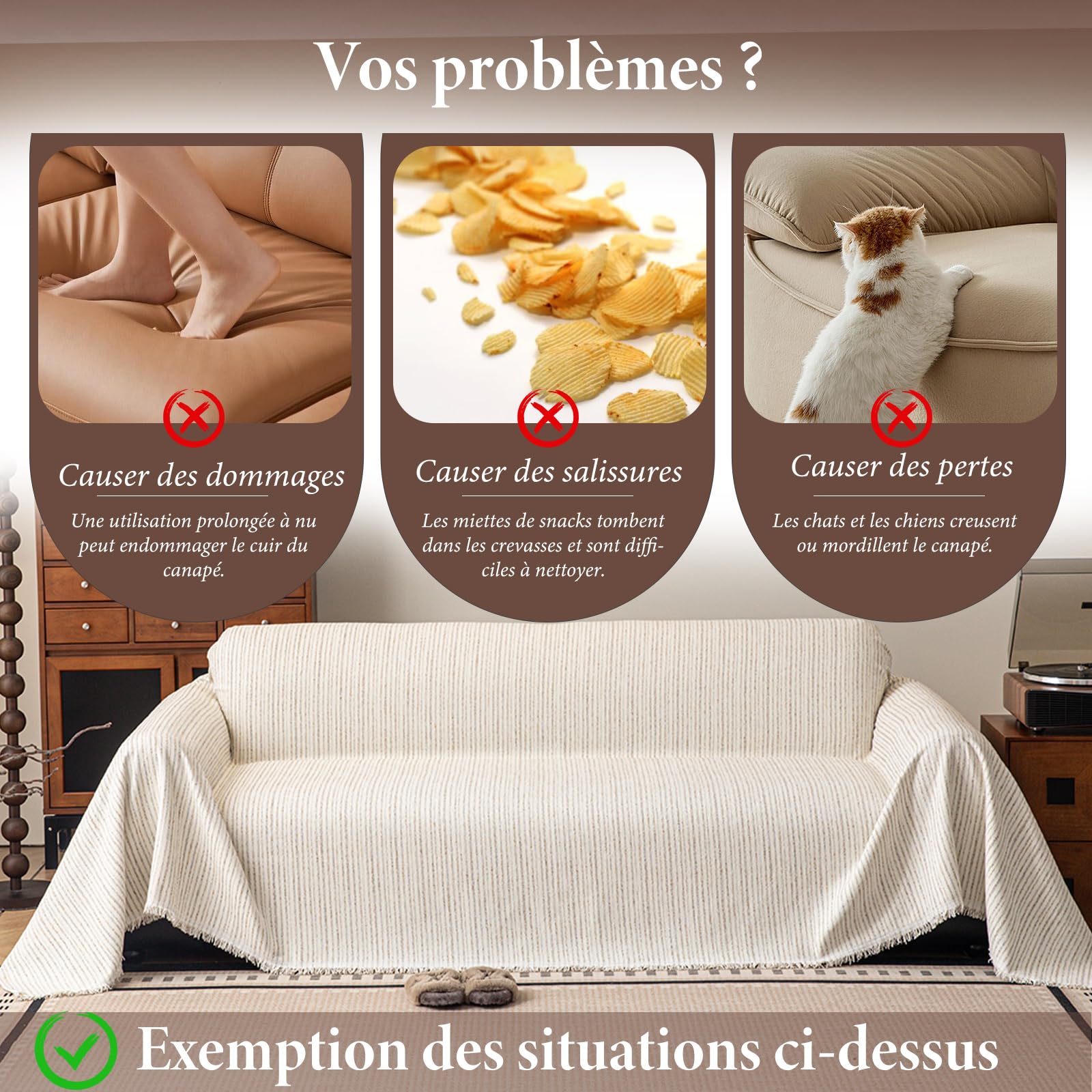 Jeté de Canapé, Protection Sofa, Housse de canapé Respirante et Douce pour la Peau, Plaid Canape Grande Taille, Cadeau Parfait Et Chaleureux 180 * 360cm-Beige