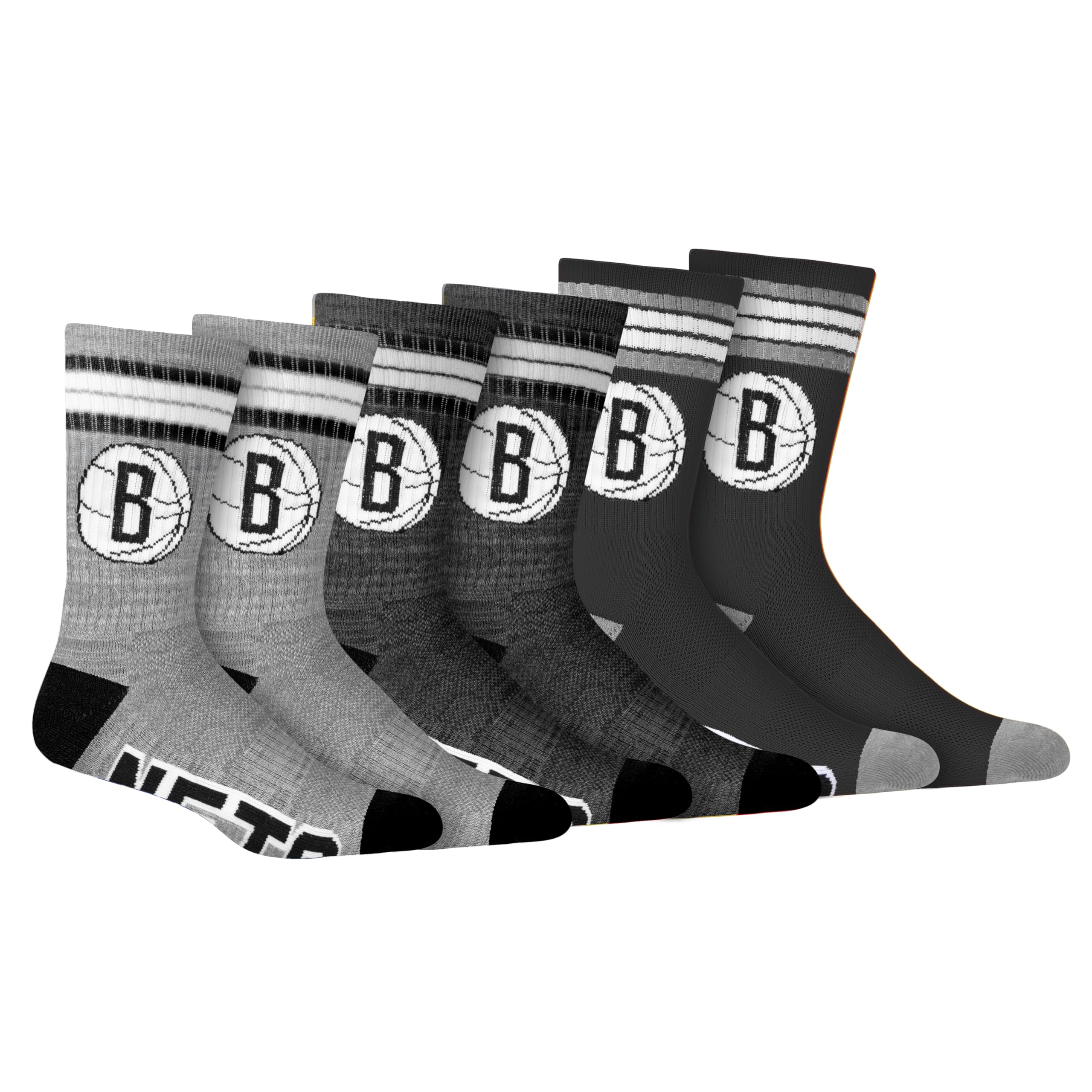 Men's NBA Official Athletic Cushioned Secure Fit Team Crew Socks-3 Pack