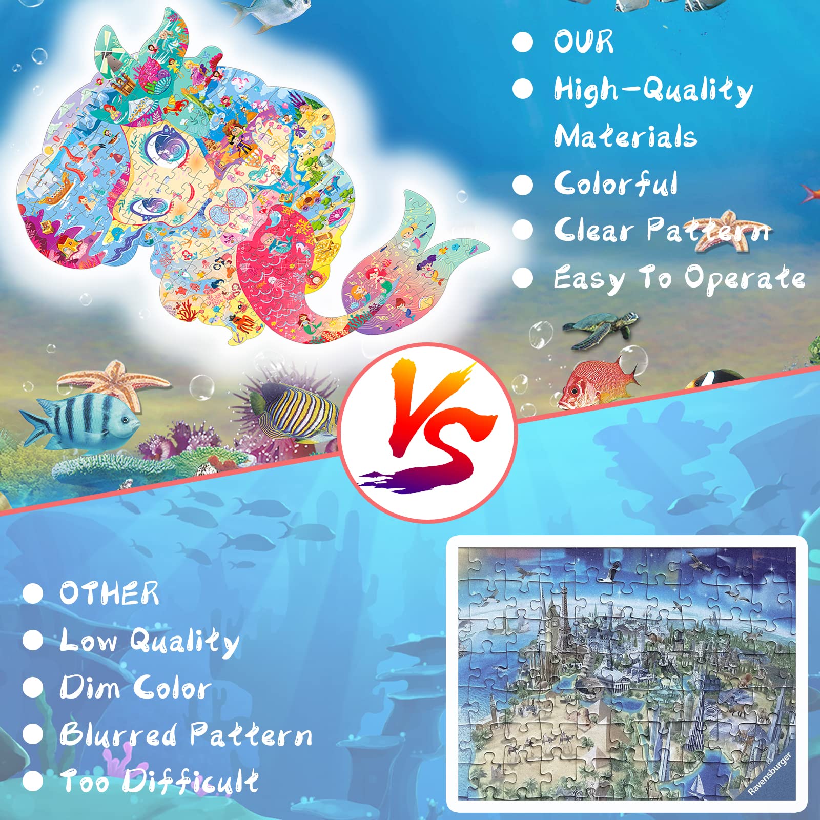 FORMIZON Puzzle per Bambini, 128 Pezzi Puzzle Bambini Jigsaw, Puzzle Rotondo Per Bambini, Ragazza Ragazzo Regalo Puzzle, Educativo Giocattoli per Ragazzi Ragazze 3 4 5 6 7 8 9 Anni (Sirenetta)