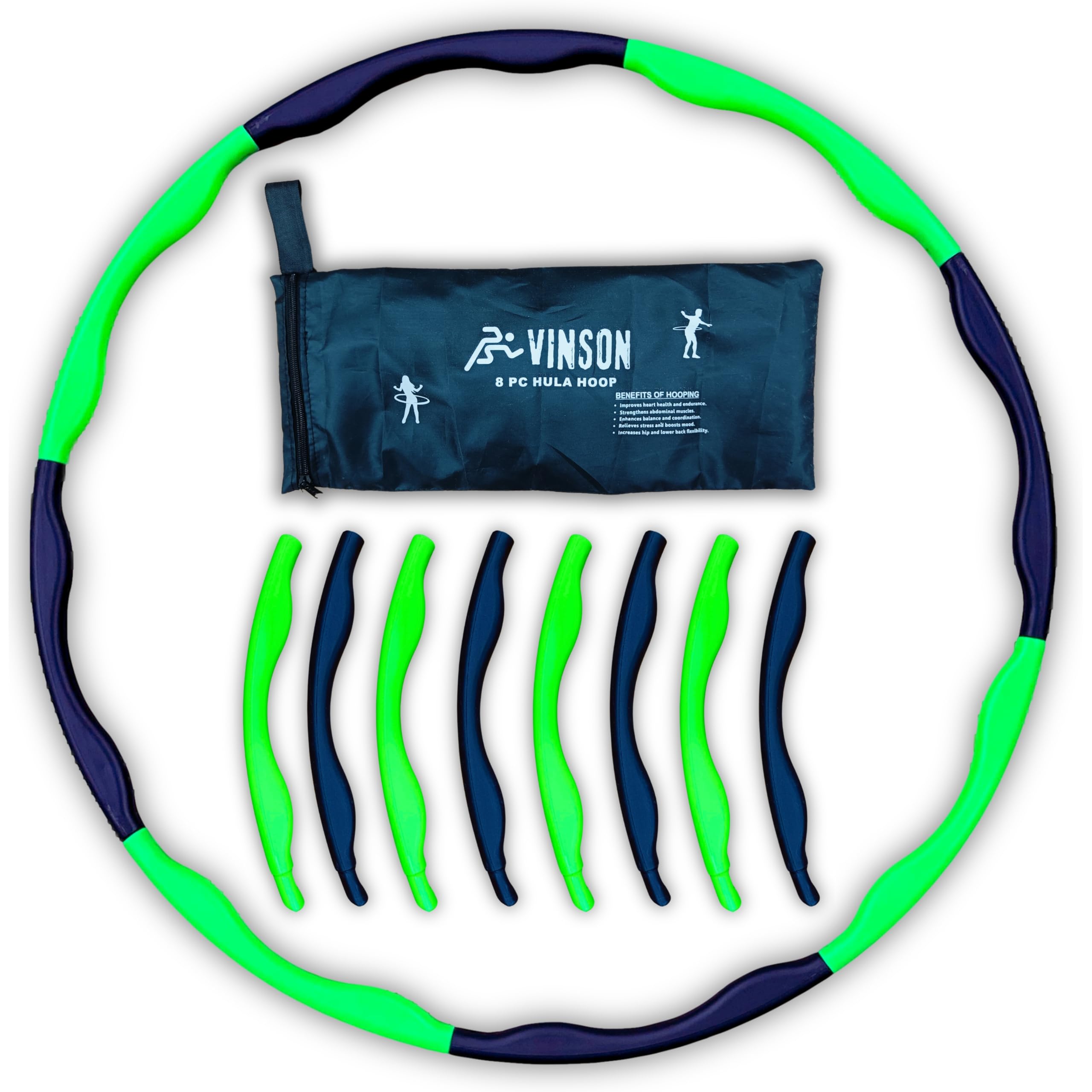 Weighted Hula Hoop Ring of 36" Diameter for Adults & Professional Kids, Heavy Weighted Inter-Lockable pcs with Carry Bag for Exercise & Fitness, Detachable, Weight - 400 GMS, Set of 8 Pipes