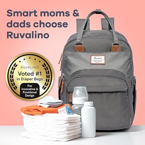Miniatura 8 de RUVALINO Mochila para pañales, mochila de viaje multifunción, bolsa de maternidad para bebé, gran capacidad, impermeable y elegante, gris hierro