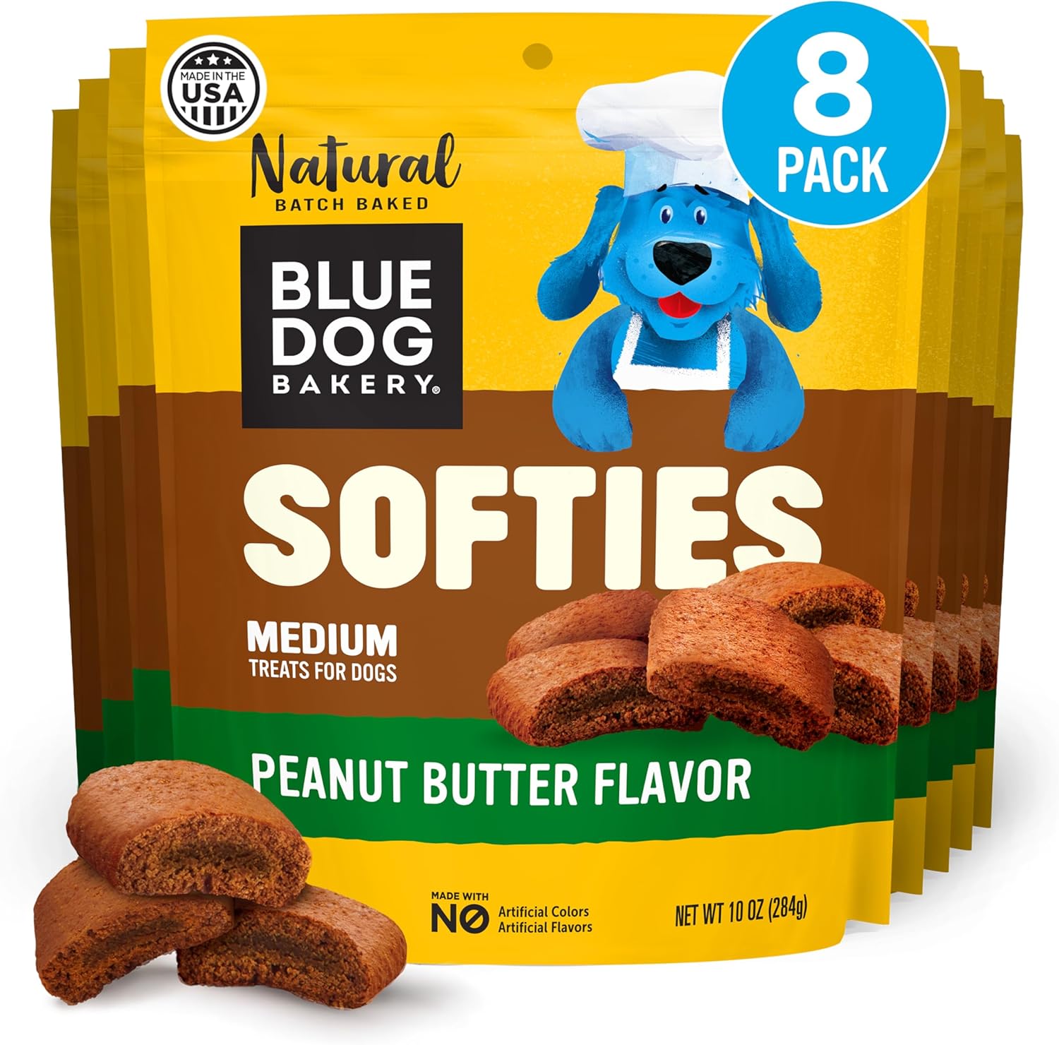Blue Dog Bakery Softies, Soft & Chewy Peanut Butter Dog Treats, Medium Size, Healthy Treats, All Natural Ingredients,10 oz (Pack of 8)