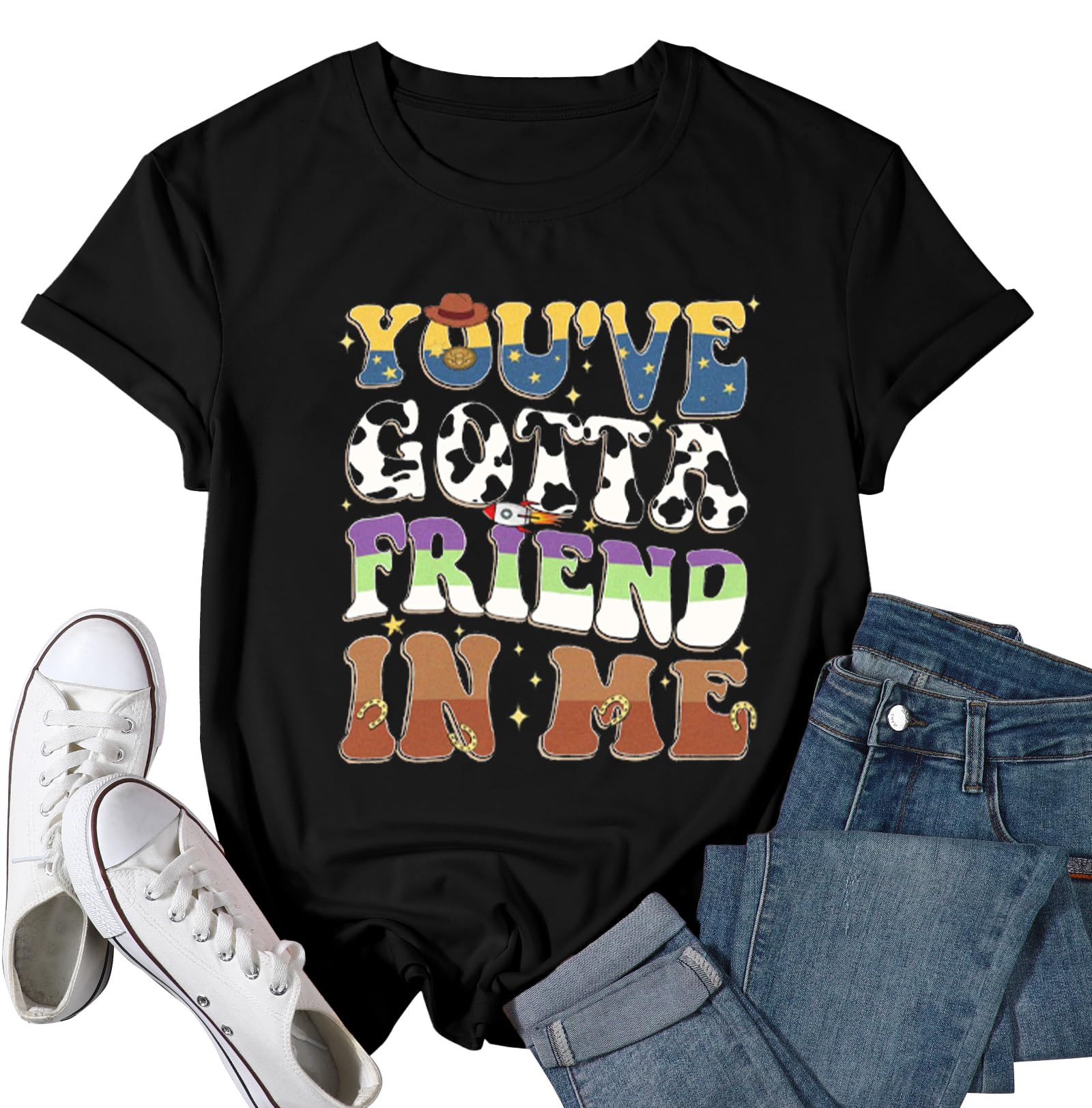 You've Got A Friend in Me Shirt Women Funny Letter Print Friends Tops Cute Vacation Holiday Short Sleeve Graphic Tees