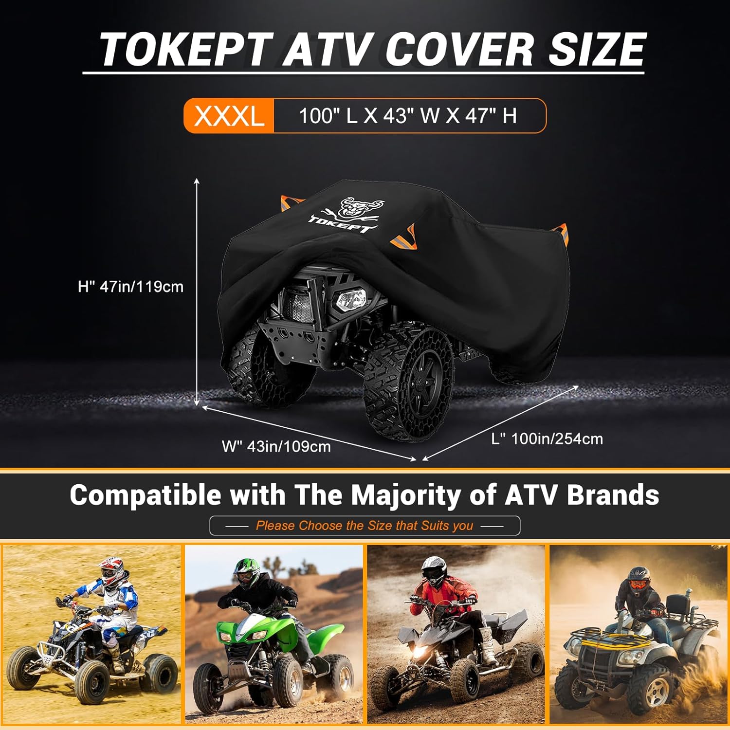 ATV Cover, Waterproof Heavy Duty 4 Wheeler Cover Quad Cover All Season Weather Proof Outdoor UV Protection for 100 Inch Polaris Kawasaki Yamaha Suzuki Honda (Black XXXLarge)