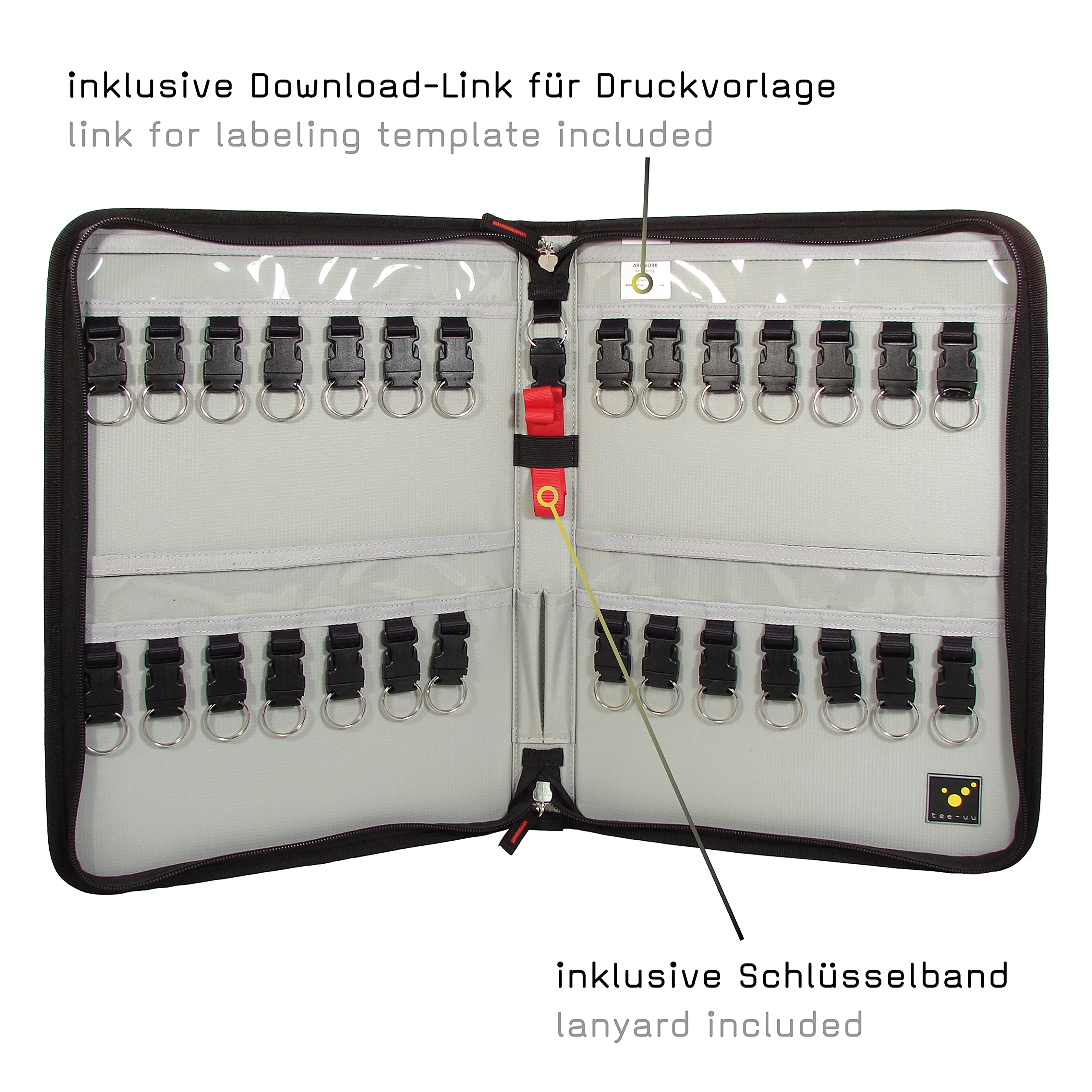 tee-uu KEYSAFE XL Plus, czarny, czerwony, KEYSAFE XL Single