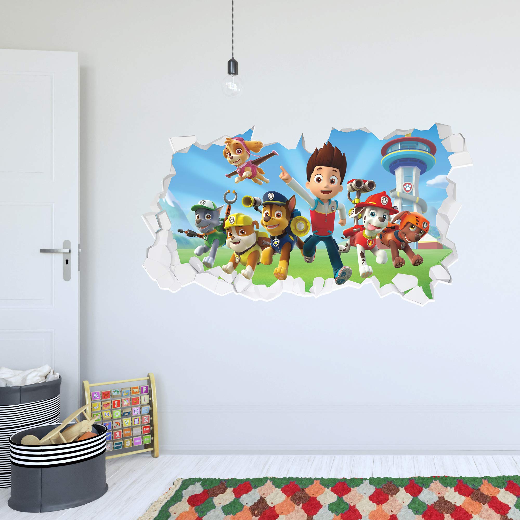 Paw Patrol Group Broken Wall With Ryder Wall Sticker (90cm Width x 45cm Height)