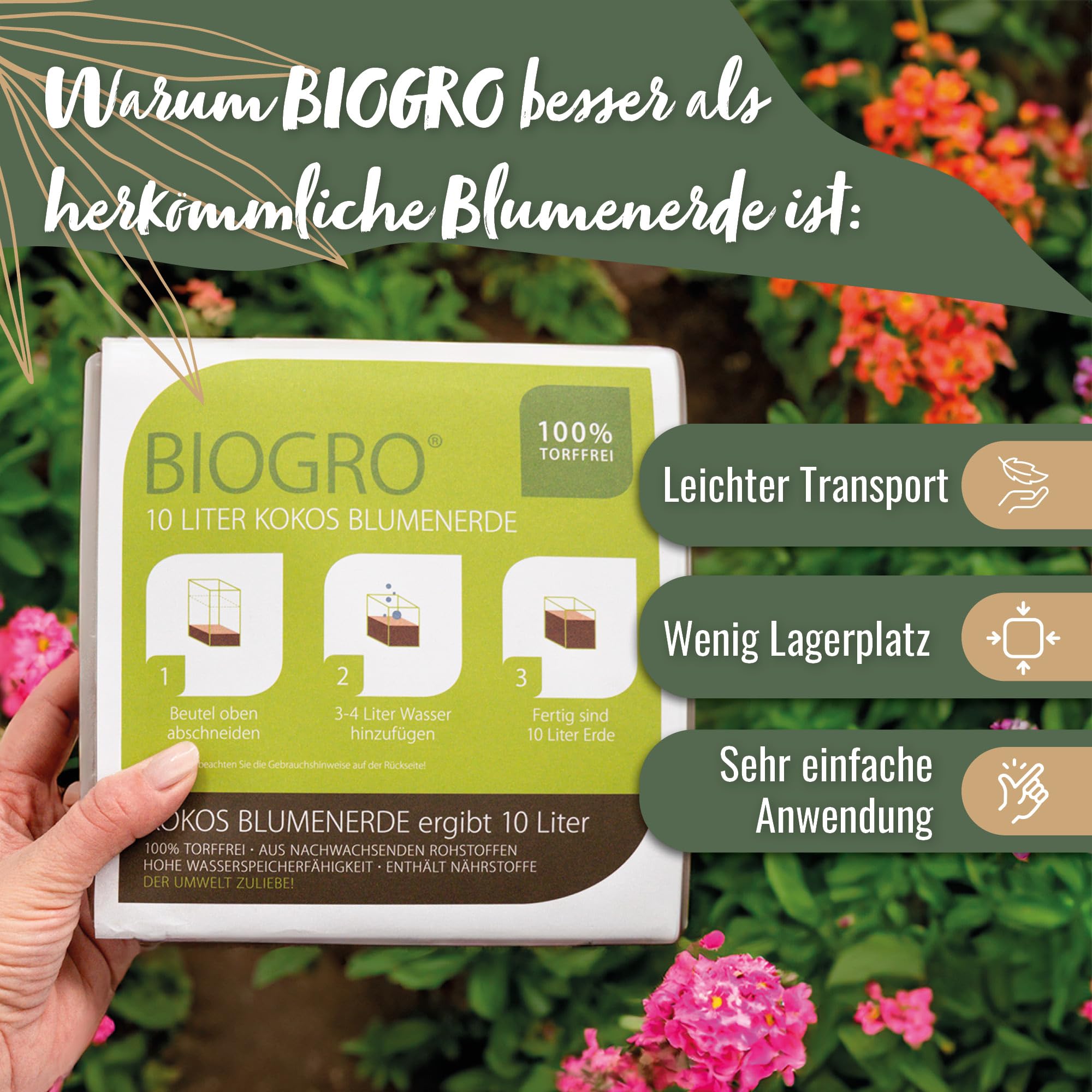 Kokoserde Quellbeutel gepresst 10 Stück (240 Liter) – 100% torffreie Anzuchterde/Aussaaterde aus Kokosfasern für Pflanzen – Blumenerde für Zimmerpflanzen & Hochbeete – Direkt vom Hersteller