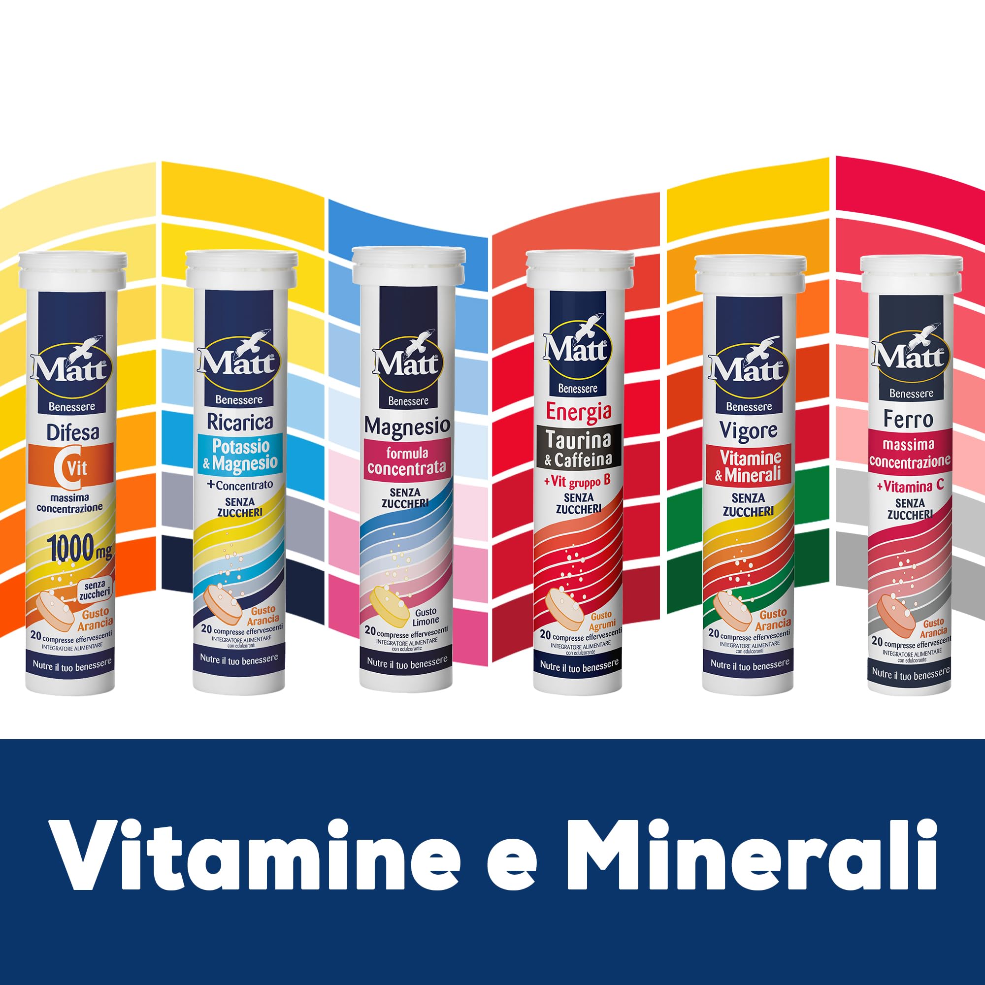 Matt, Energia, Integratore Alimentare a Base di Taurina, Caffeina e Vitamine del Gruppo B, Contribuisce alla Riduzione della Stanchezza, Confezione da 20 Compresse Gusto Agrumi
