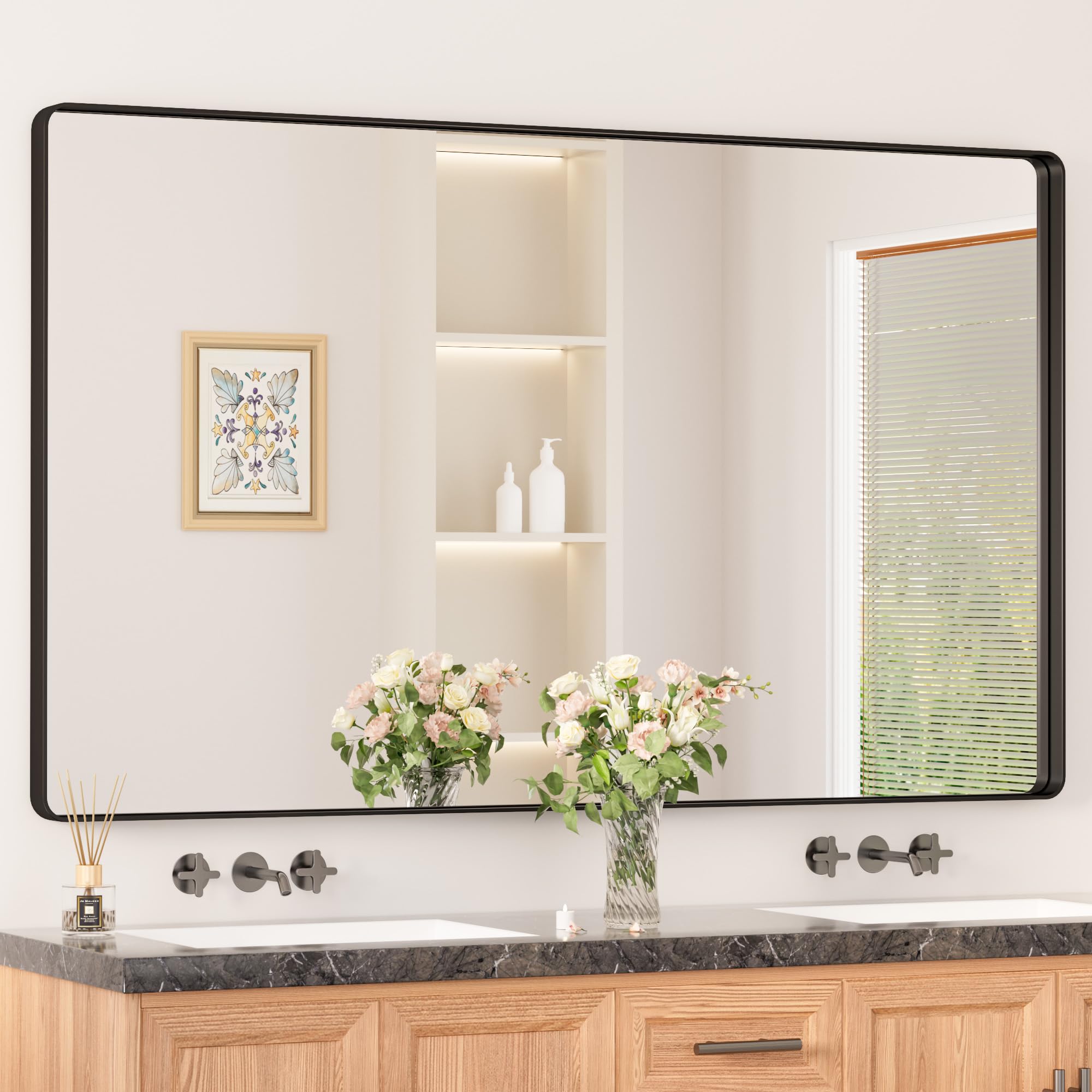 Keonjinn 60 x 36 Inch Black Bathroom Mirrors for Over Sink, Tempered Glass
