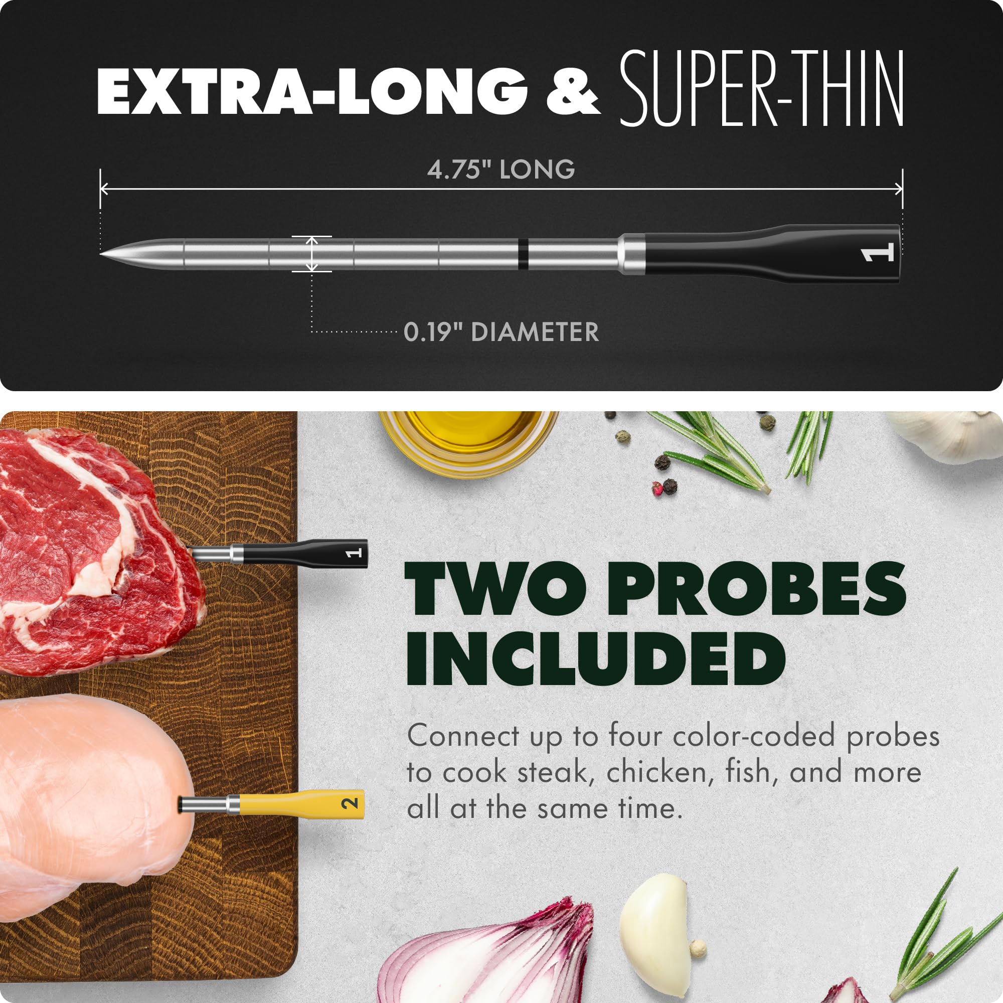 CHEF iQ Sense | Smart Wireless Meat Thermometer | 2 Ultra-Thin Probes | WiFi Unlimited Range | 1000°F Heat Safe | 5 Sensors | BBQ, Grill, Oven, Smoker, Air Fryer | Gen3