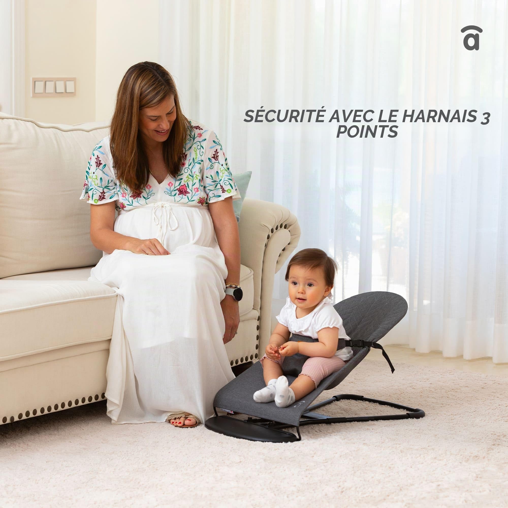 Paradise Asalvo Transat bébé 2 en 1 balancelle relax pliable léger 2,1 kg harnais 3 points dossier réglable beige