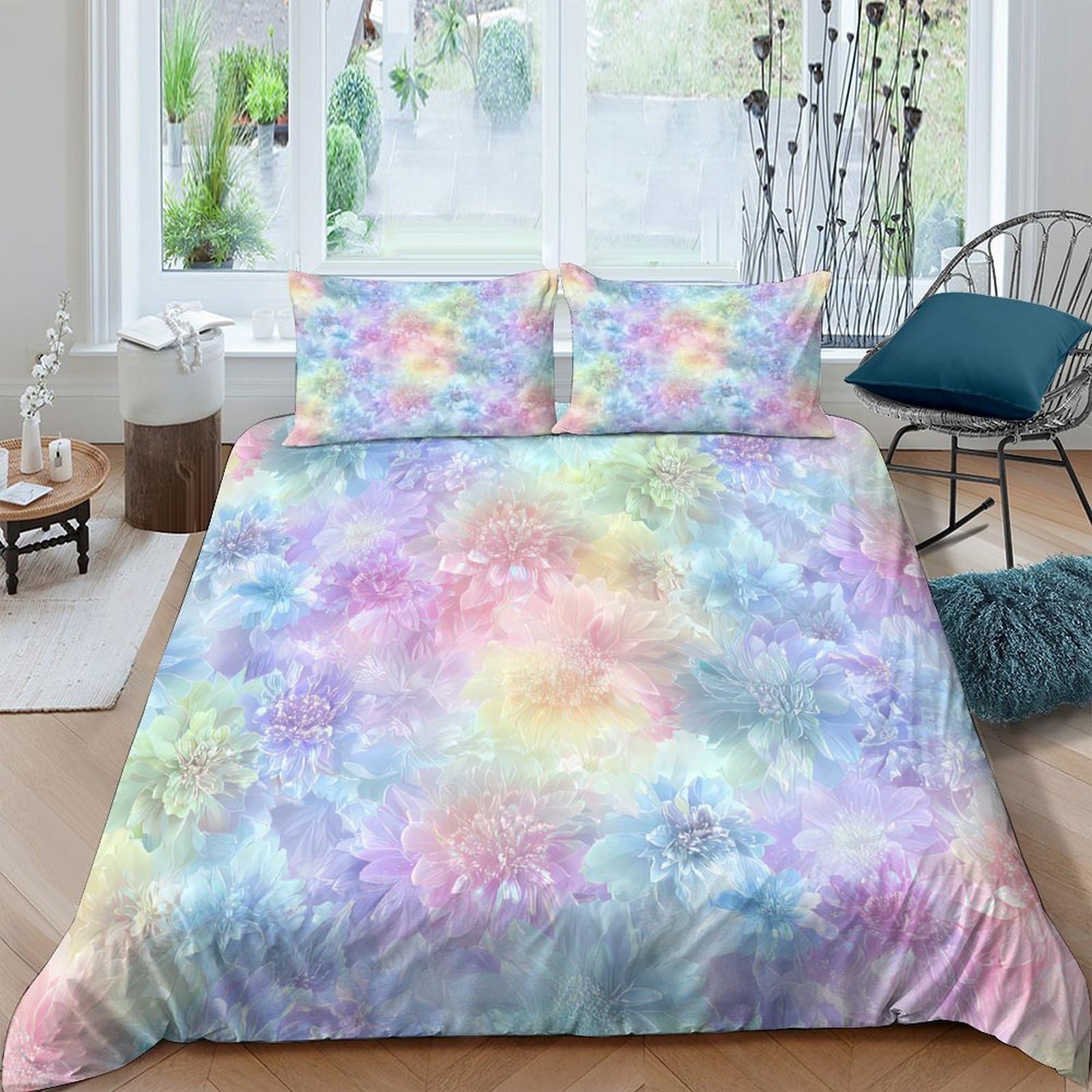 Ctjqhvkz Style-2 3D Printed Pastel Watercolor Fitted Sheet Microfiber Soft Gradient Cloud Mattress Cover For Bedroom Dorm Home Decor Single（135X200cm）