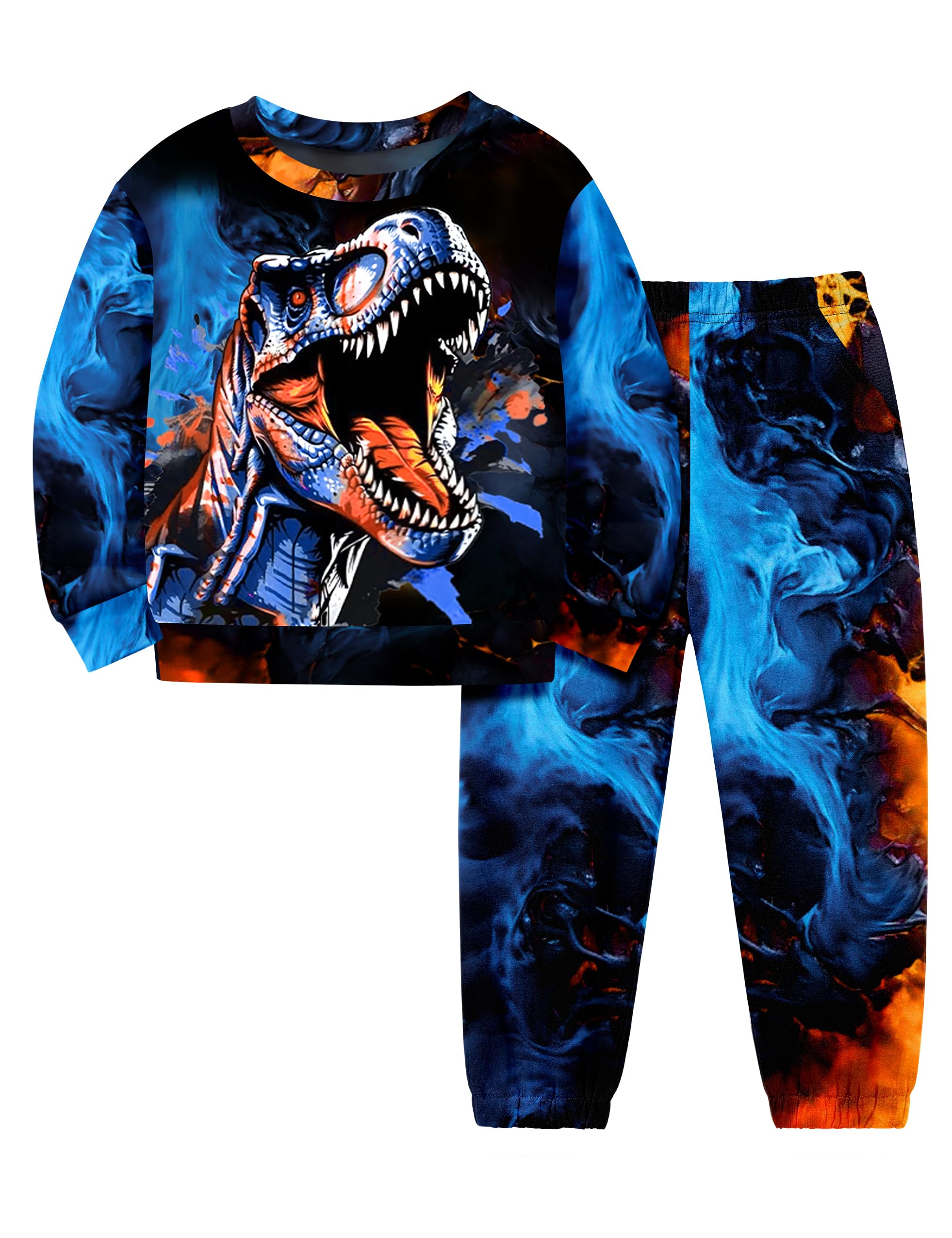Boys Clothes, T-Rex Print Dinosaur Boy Clothes Fall Winter Outfits Long-sleeved Hooded Sweatshirt Pants 2Pcs Set