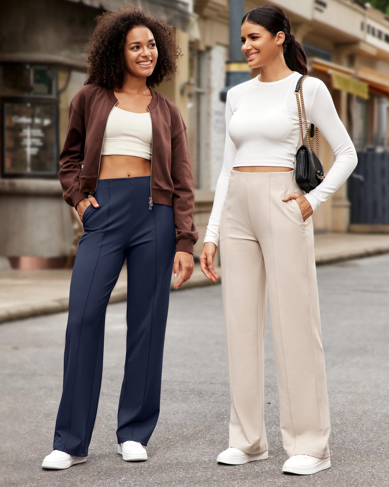 G4Free EverGoing Pantalon de yoga à jambe large pour femme Taille haute avec poches Pantalon de détente extensible décontracté