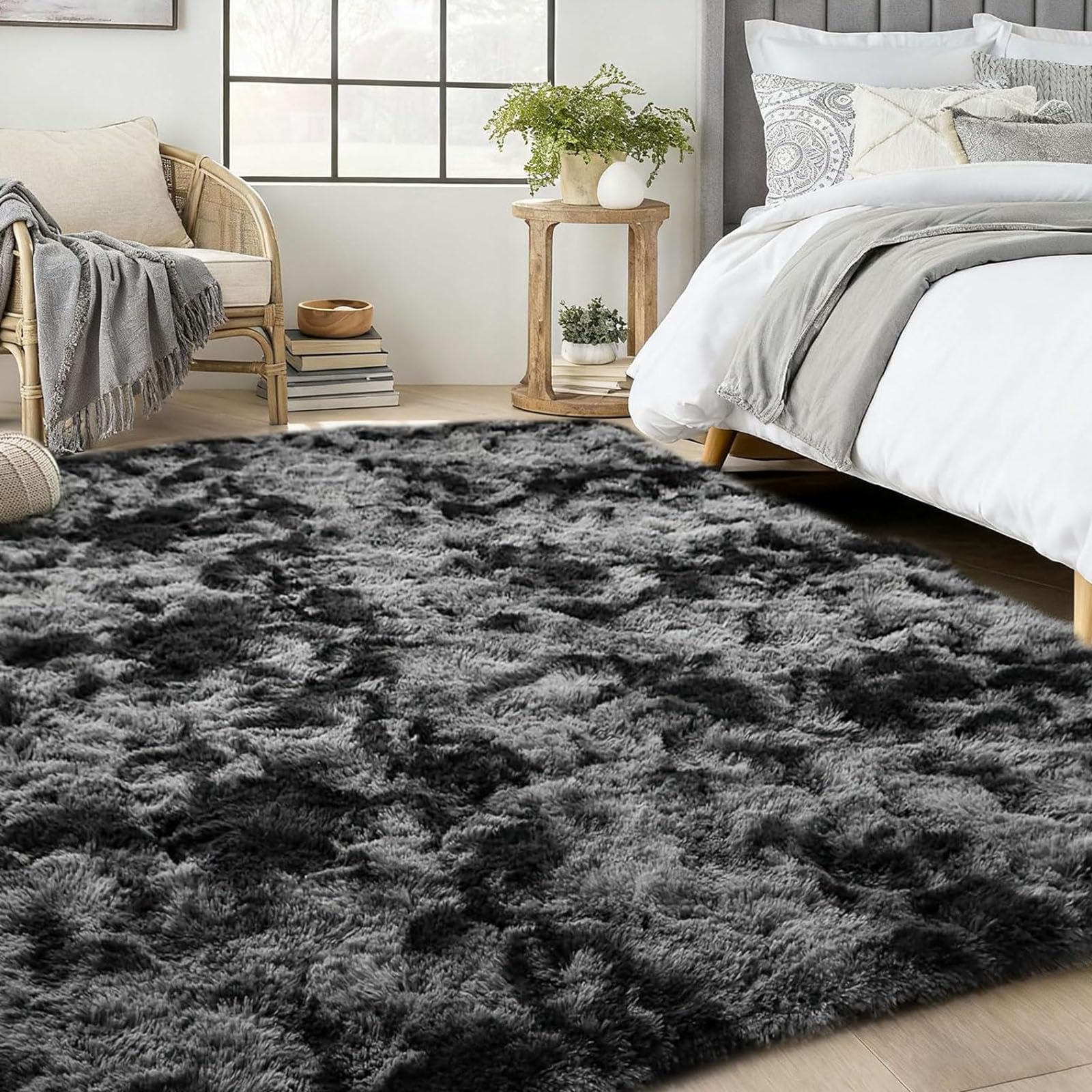 Tapis salon shaggy à poils longs gris moderne 115x195
