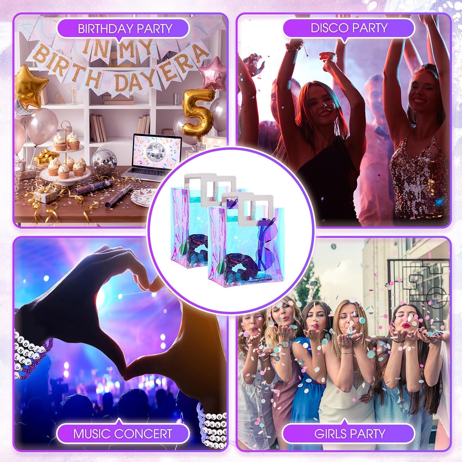 Geiserailie 146 Pcs/12 Set Kpop Party Favors Friendship Gifts Include Bead Bracelets Heart Sunglasses Scrunchies Clips Stickers Gift Bags for Popular Singer Party Favors Y2k Fans Birthday(Purple)