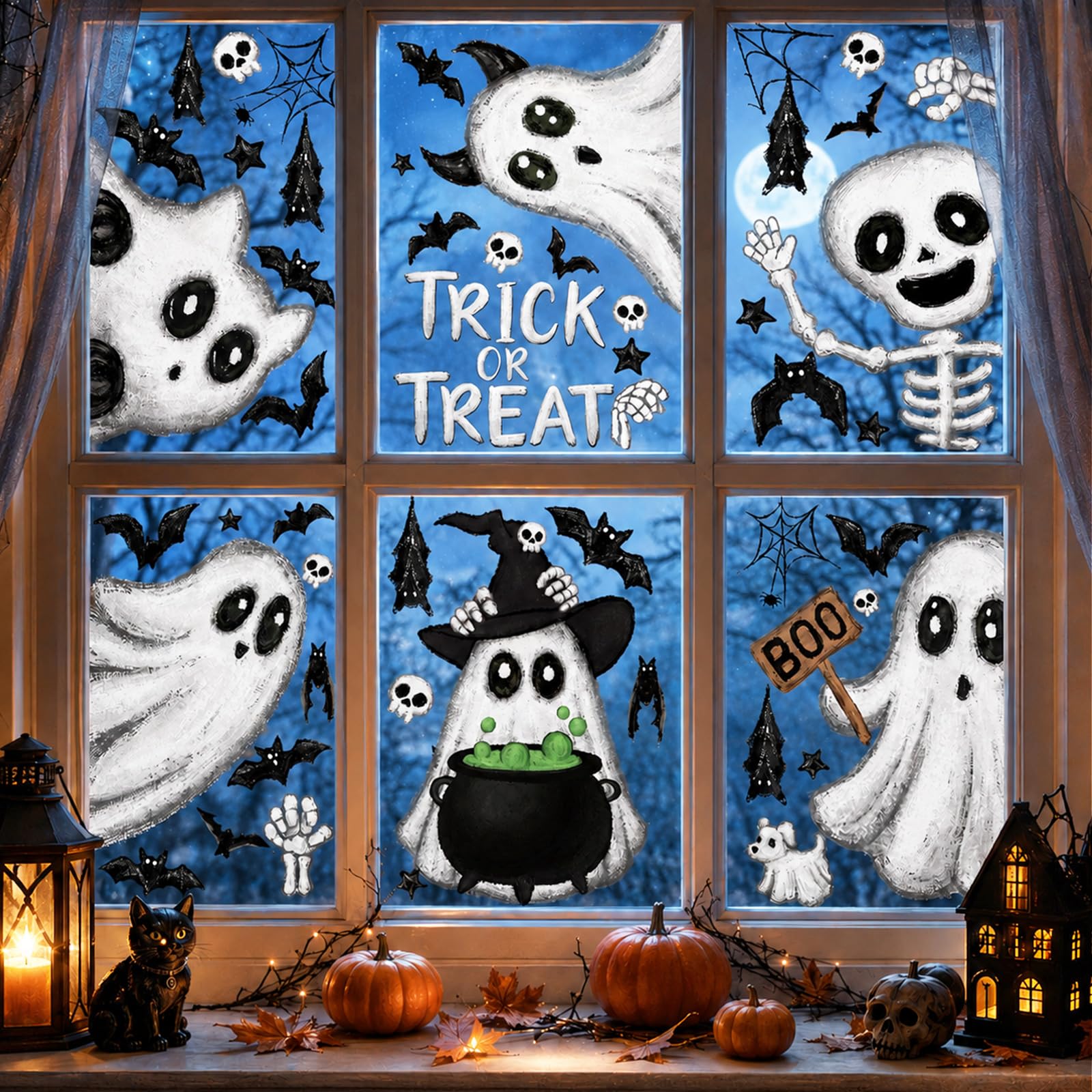 6 Sheet Halloween Ghost Window Stickers Halloween Bat Window Static Clings