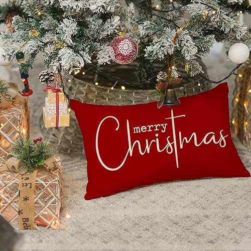 Miniatura 5 de RABUSOFA Fundas de almohada de Navidad de 12 x 20 pulgadas, fundas de almohada rojas de Navidad, almohadas decorativas, fundas de cojín de Navidad