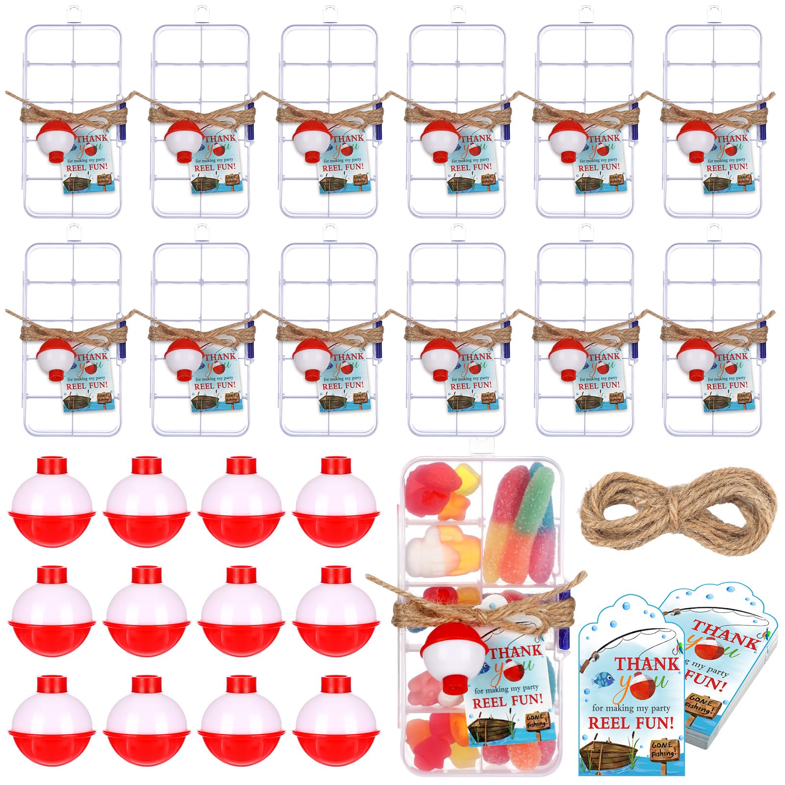 Wonderjune 12 Fishing Party Favors Tackle Boxes with Thank You Cards