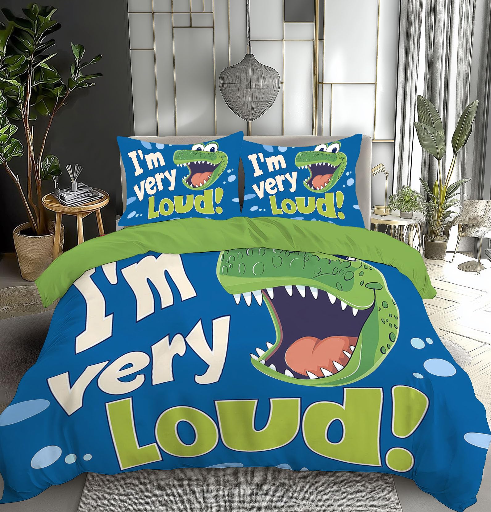 Parure de lit Alligator Mignon bleu avec housse de couette 200x200