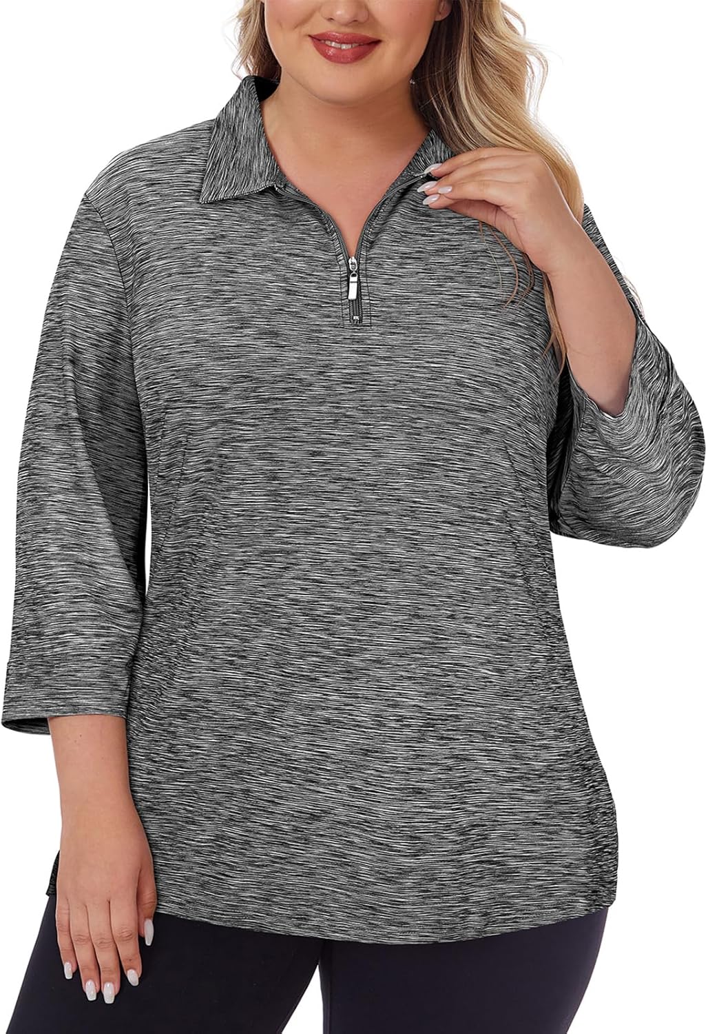 Viracy Plus Size Womens Golf Polo Shirts 3/4 Sleeve Zip Up Quick Dry Workout Tops Viracy Plus Size Womens Golf Polo Shirts 3/4 Sleeve Zip Up Quick Dry Workout Tops