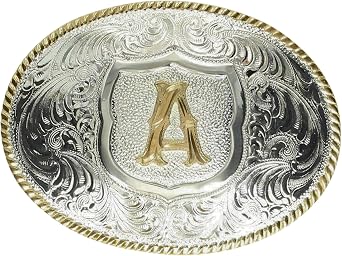 Crumrine Western Belt Buckle Initial Rope Edge Silver Gold C10380