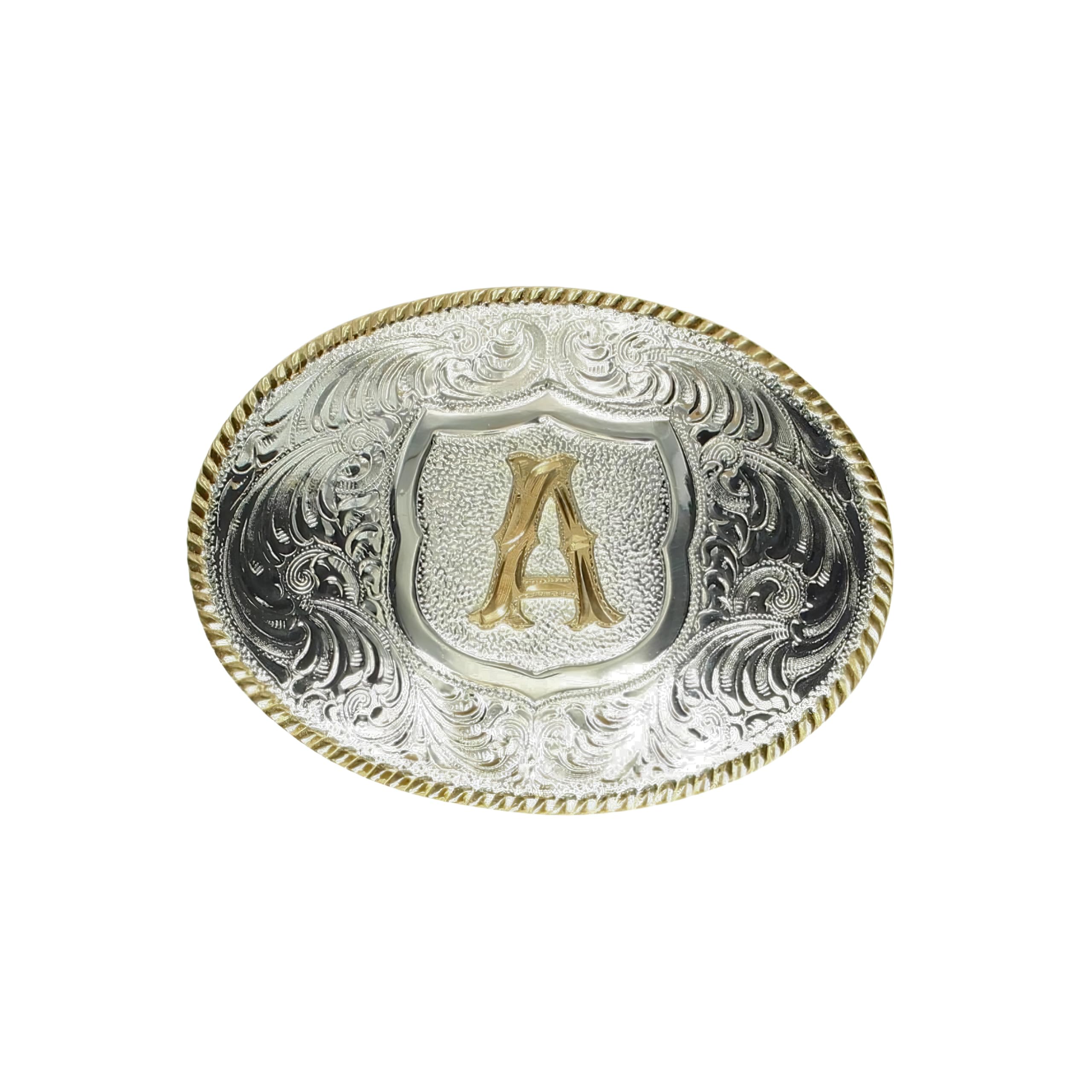 Crumrine Personalized Initial Buckle, Shiny Silver and Gold with Rope Edge, 3