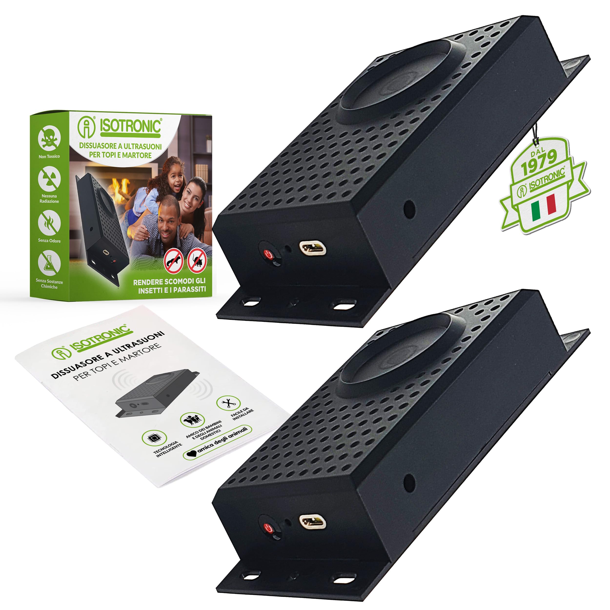ISOTRONIC repellente martore luce LED ultrasuoni batteria auto soffitta garage casa protezione topi ratti ghiri 2 pezzi efficace interno esterno difesa dissuasore stop parassiti mobile sicurezza