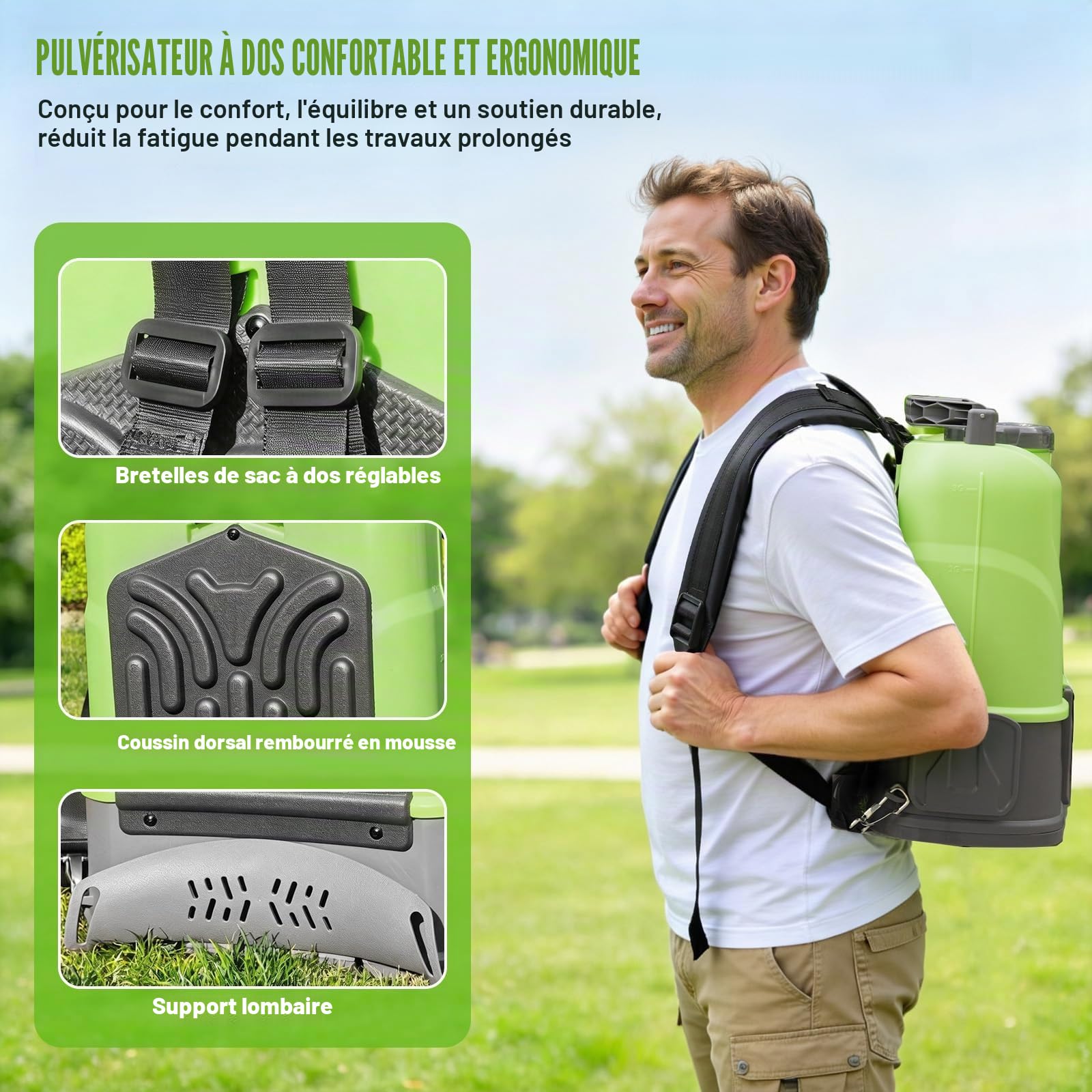 SYLSTAR Pulverisateur Electrique 12L, 7Bar Puissant Pulvérisateur de Jardin Compatible avec DeWalt 18V Batteries, 5 Buses Pulvérisateur à Dos, Vitesse Réglable pour Pelouse Cour(Chargeur Inclus)