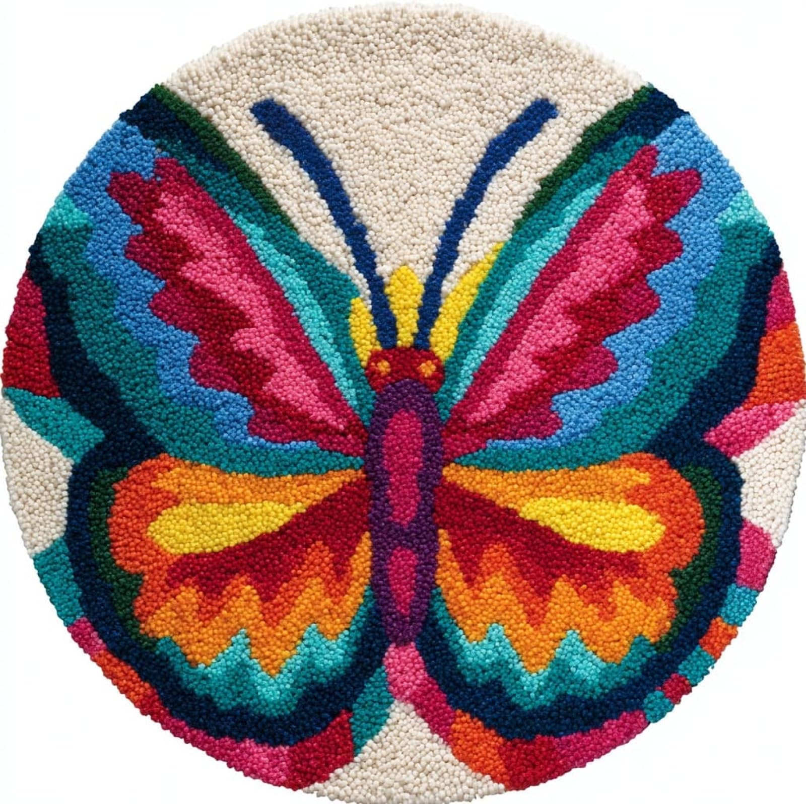 WallustrioaW Latch Hook Rug Kits for Adults Beginners,Colorful Butterflies,DIY Craft Doormat Carpet Making Kit Tapestry Gift Home Decorations,50x50cm
