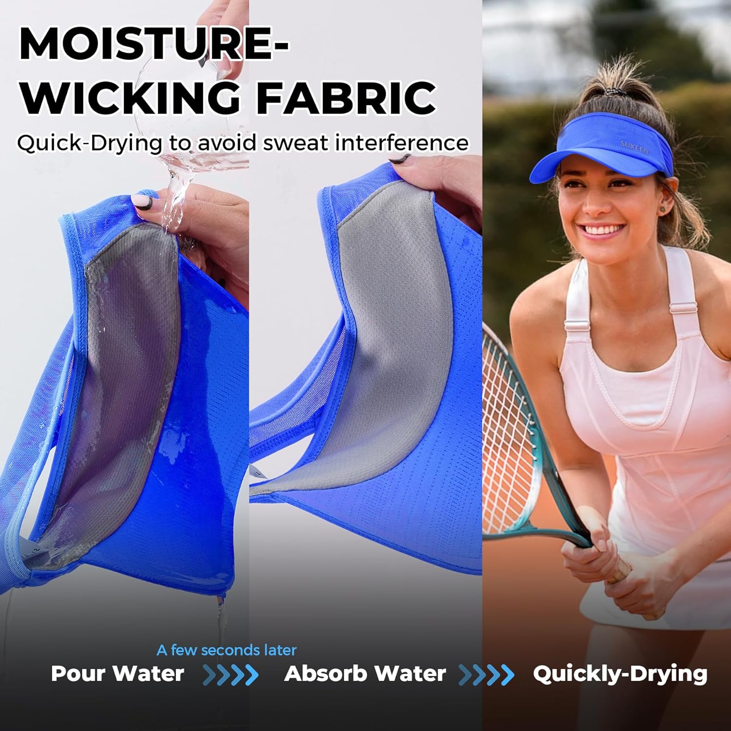 Sukeen Sports Sun Visor Men Women Lightweight Packable Cooling Stretchy Visor Hat for Running, Tennis, Golf - Image 4