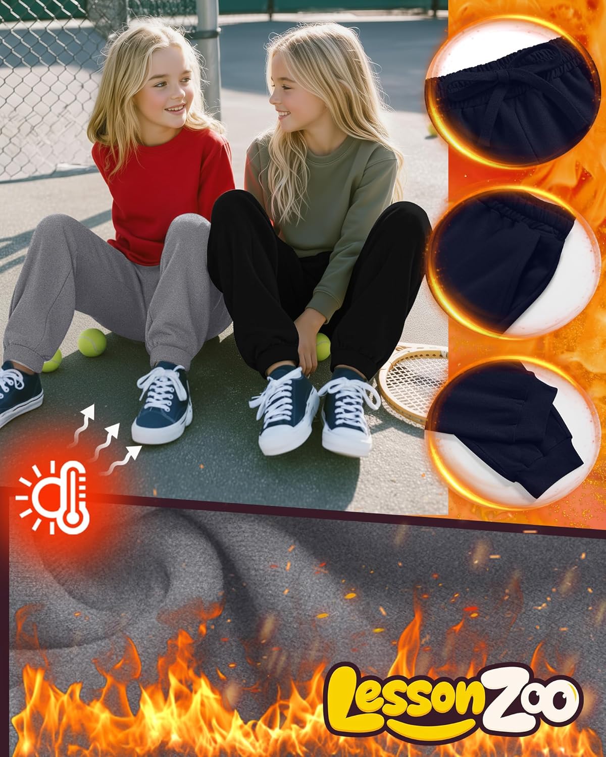 3 Pack Girls' Sweatpants Active Fleece Soft Athletic Jogger Pants for Kids Youth with Pockets Drawstring - Image 3