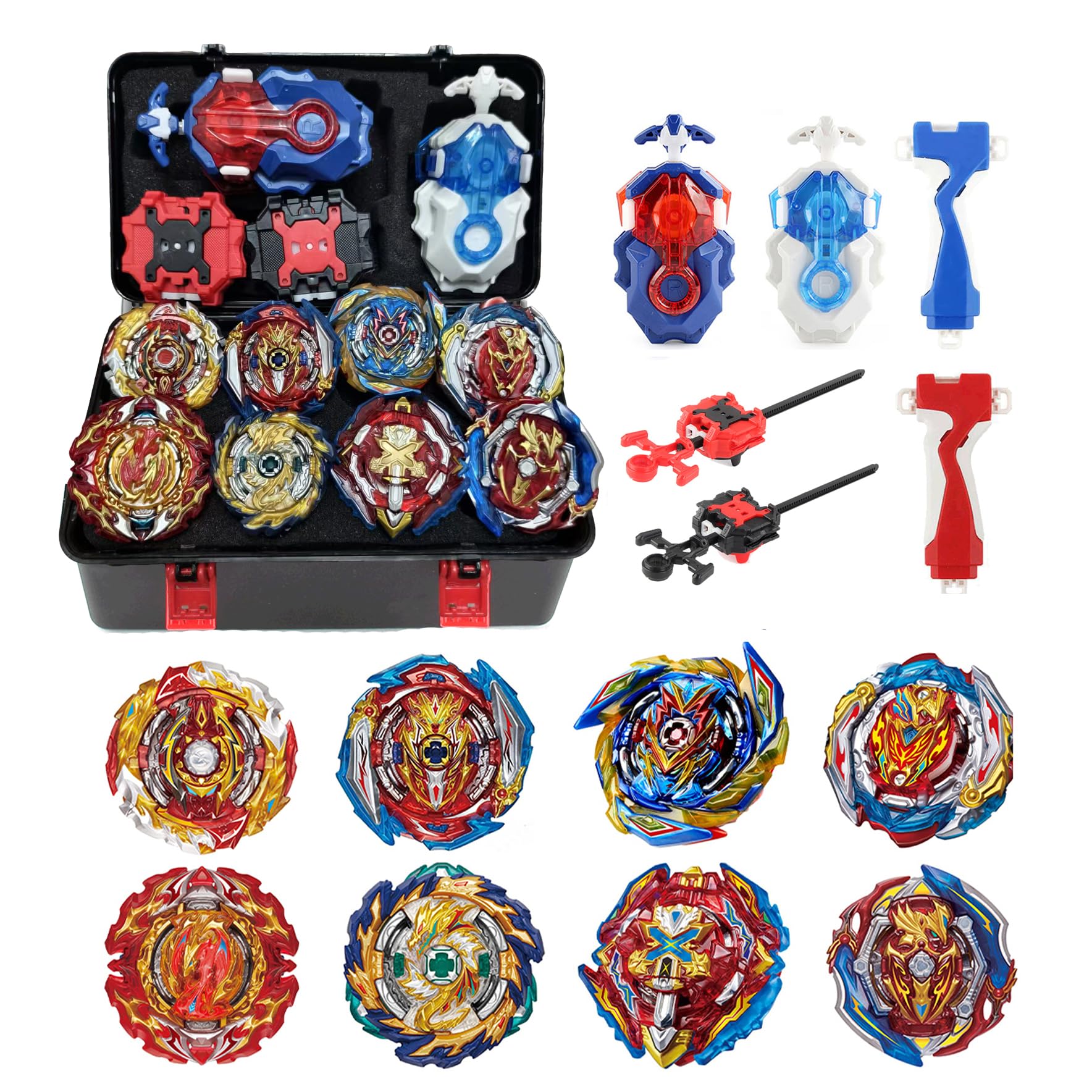 8 in 1 Peonzas de Batalla Gyros Set, 4D Combat Gyros Battle with Launcher Gyros, Incl 4 Pieces Gyros Launcher Set, AA