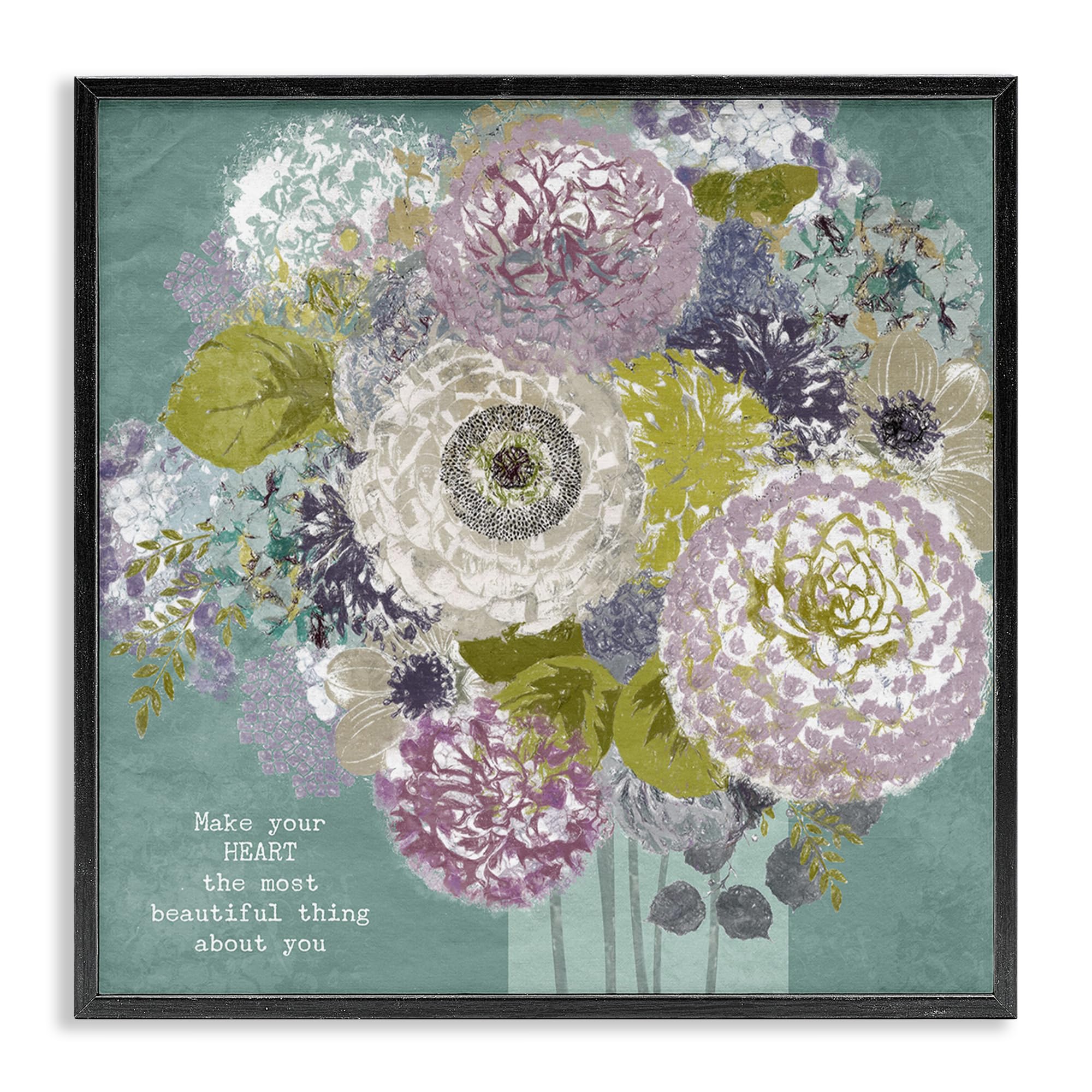 Stupell Industries Midnight Black (Textured) Most Beautiful Thing Florals, 24 X 24 Inch Framed Giclée Print