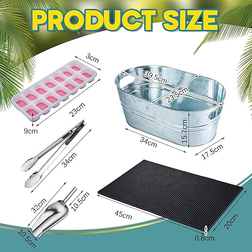 Miniatura 2 de Juego de 16 cubos de hielo con cuchara y pinzas, incluye 2 tinas de hielo galvanizadas de 4.5 galones, 8 bandejas de silicona para cubitos de hielo,