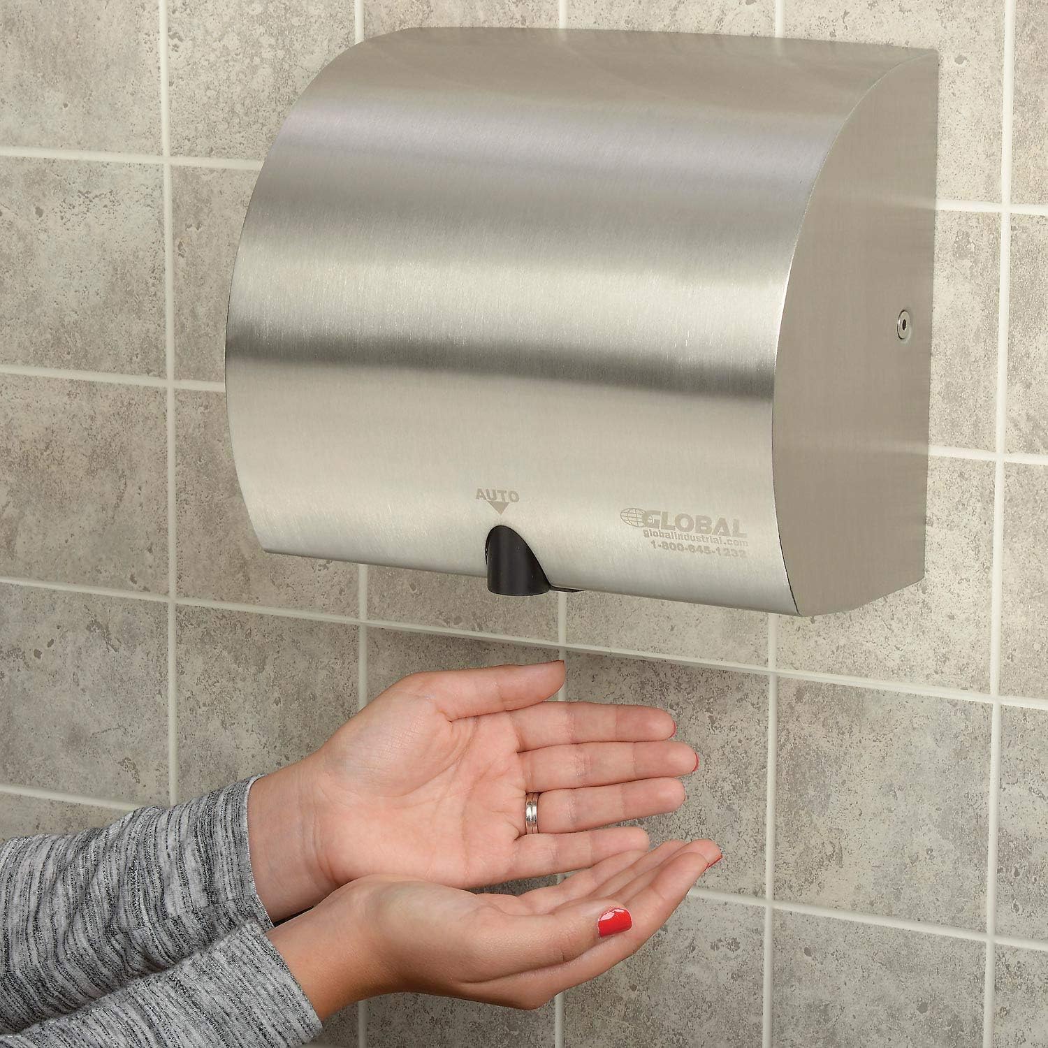 Global Industrial High Velocity Automatic Wall Hand Dryer, Stainless Steel, 120V